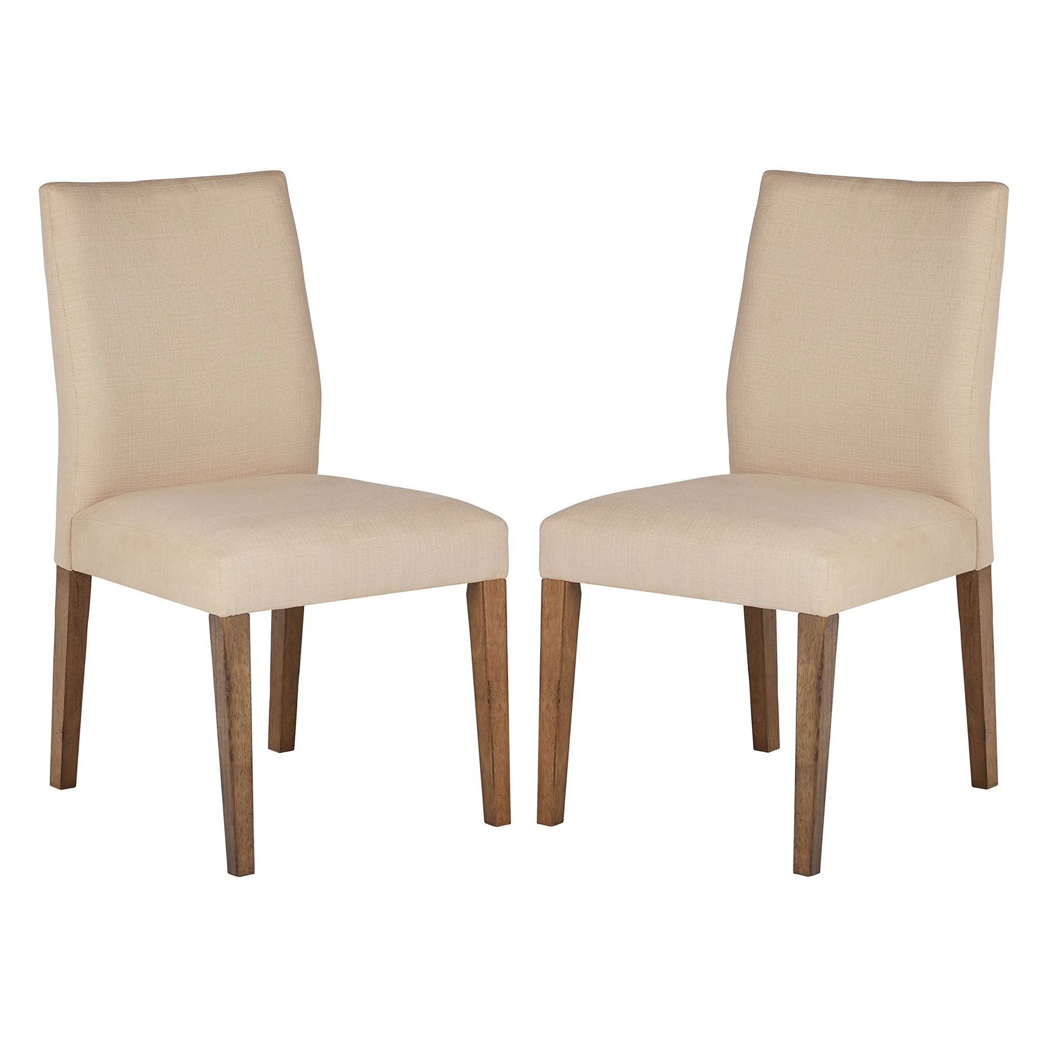 Modern Upholstered Dining Chair Set with Wooden Legs – Beige Linen