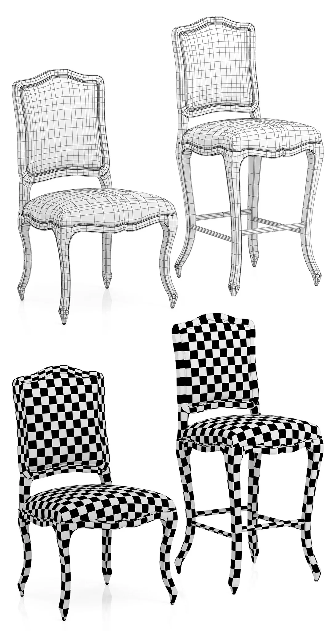 Restoration Hardware Vintage French Camelback Fabric Side Chair — 3D model preview 8