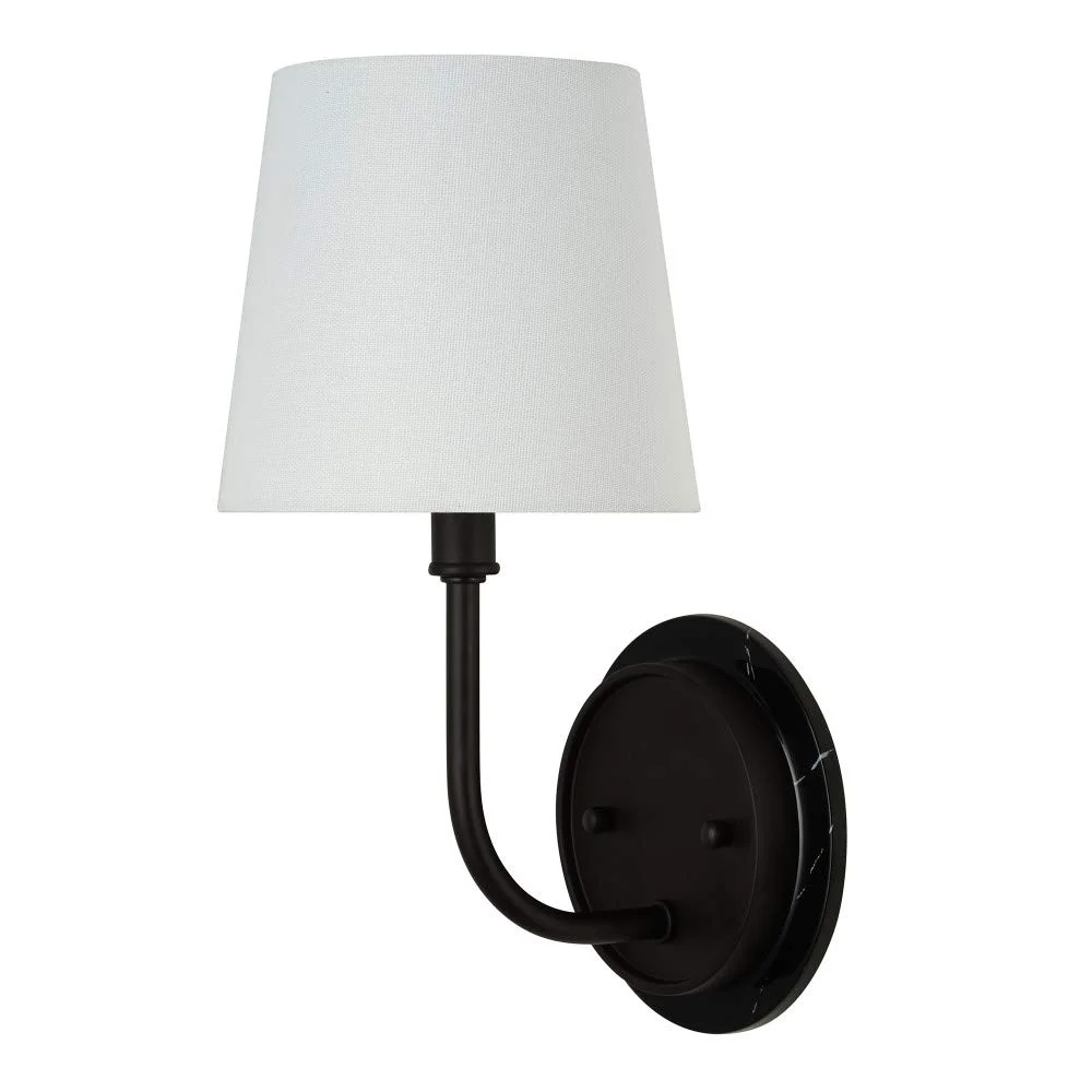 Dark Bronze Wall Sconce with White Linen Shade