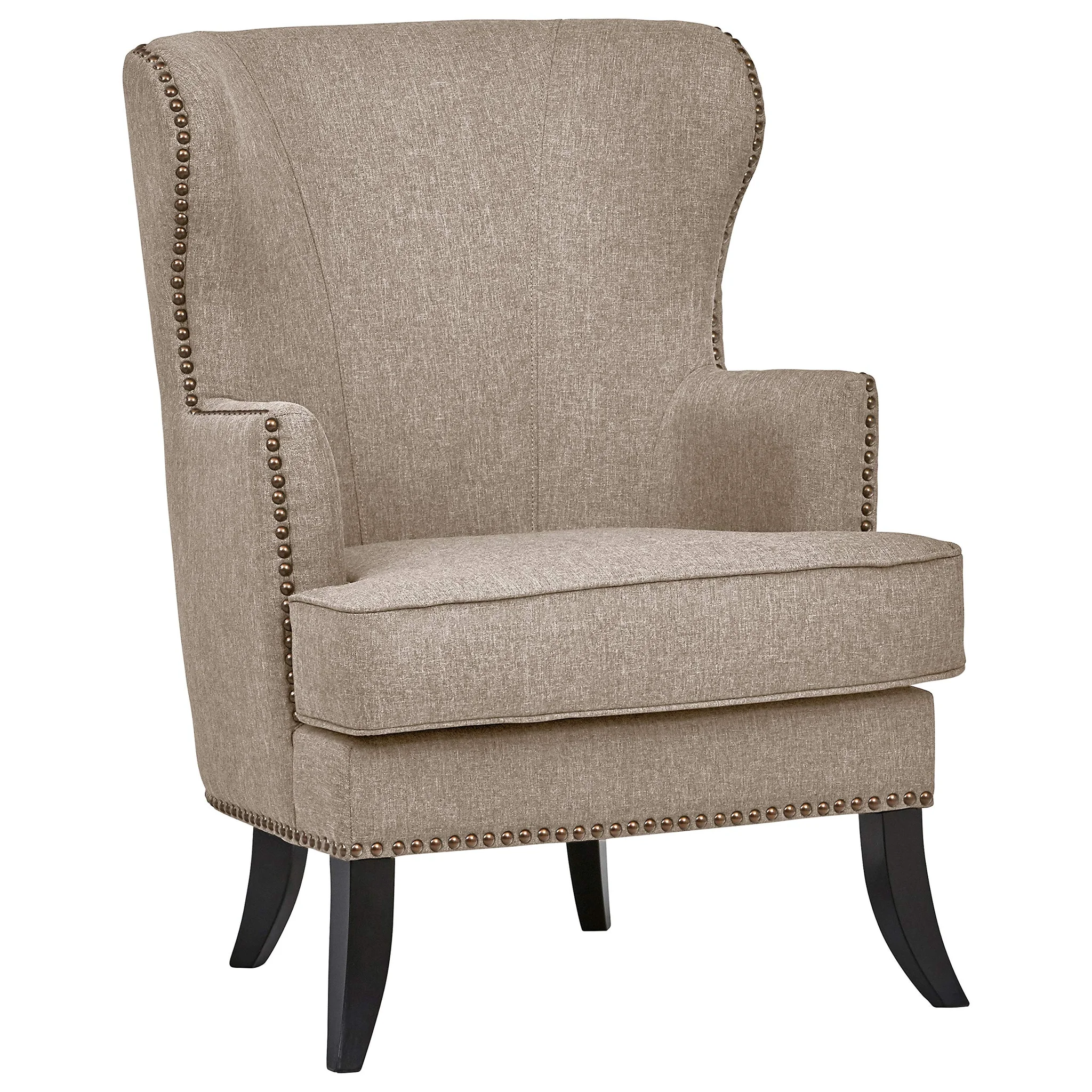 Wingback Accent Chair with Nailhead Trim – Linen Beige