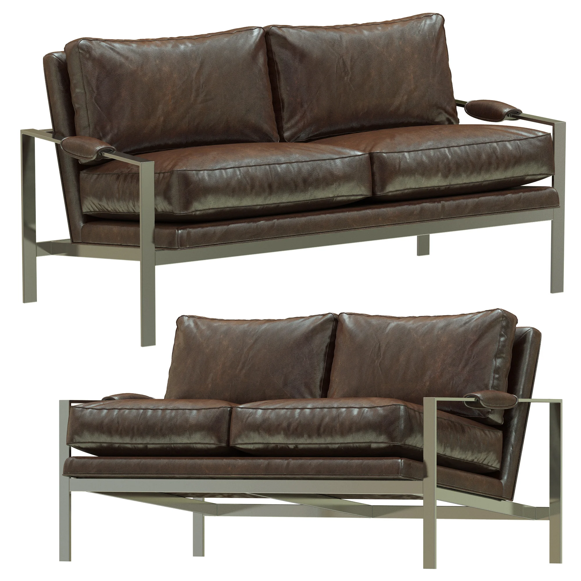Crate And Barrel Milo Baughman Leather Settee — 3D model preview 2
