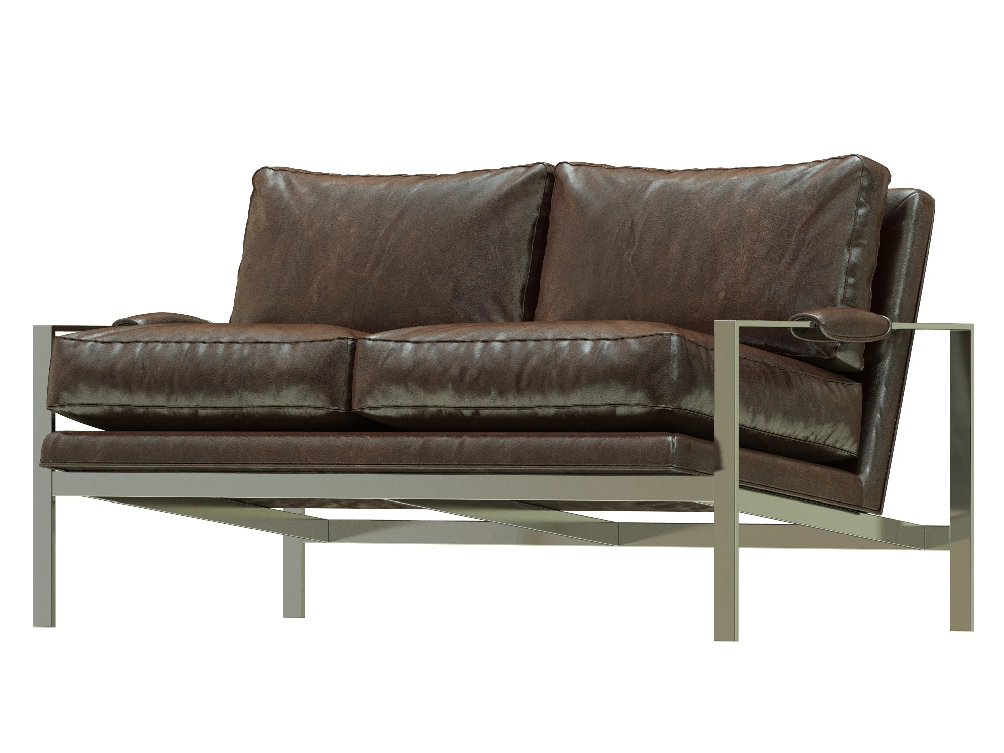 Crate And Barrel Milo Baughman Leather Settee — 3D model preview 3
