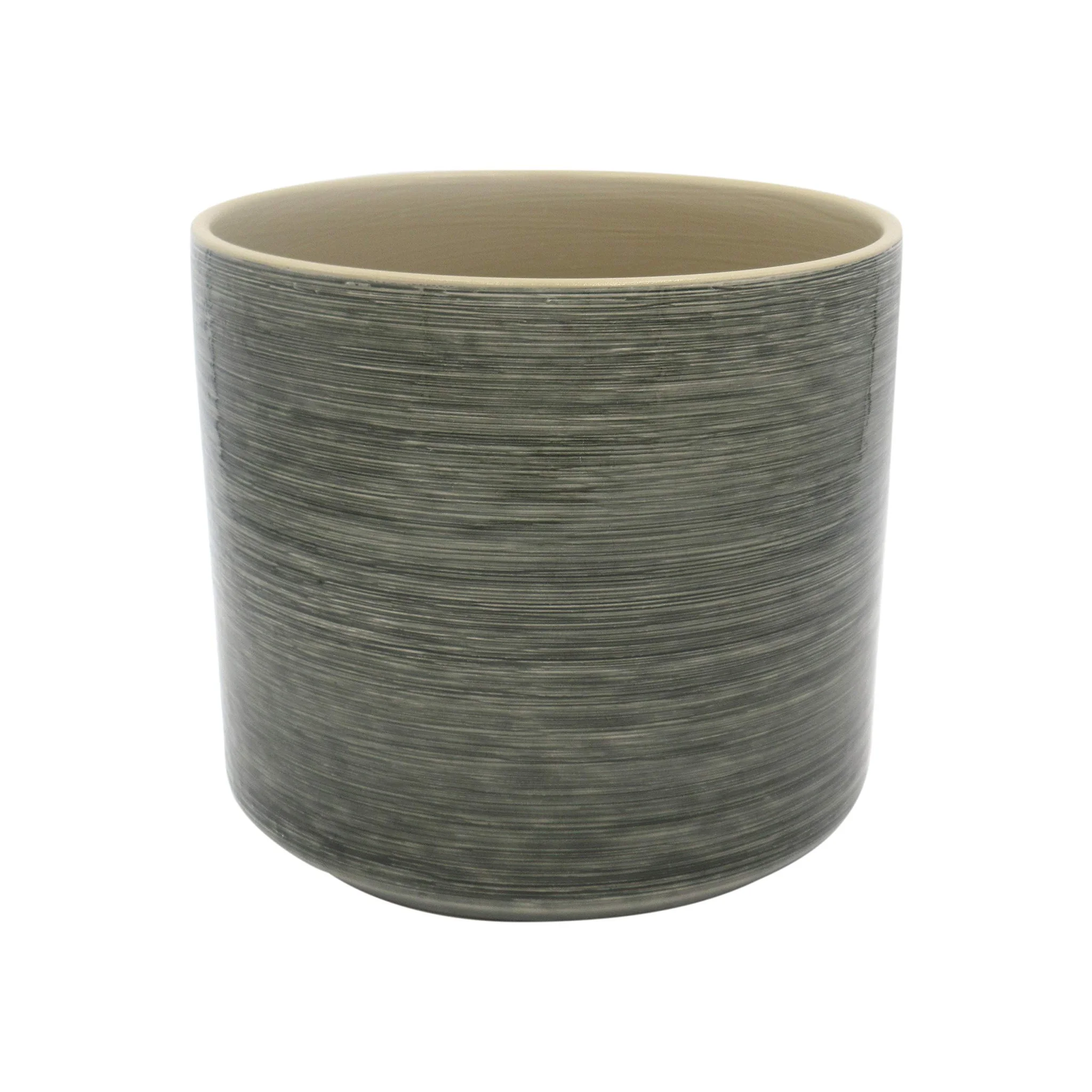 Mid-Century Stoneware Planter Dark Green Textured Ceramic Pot