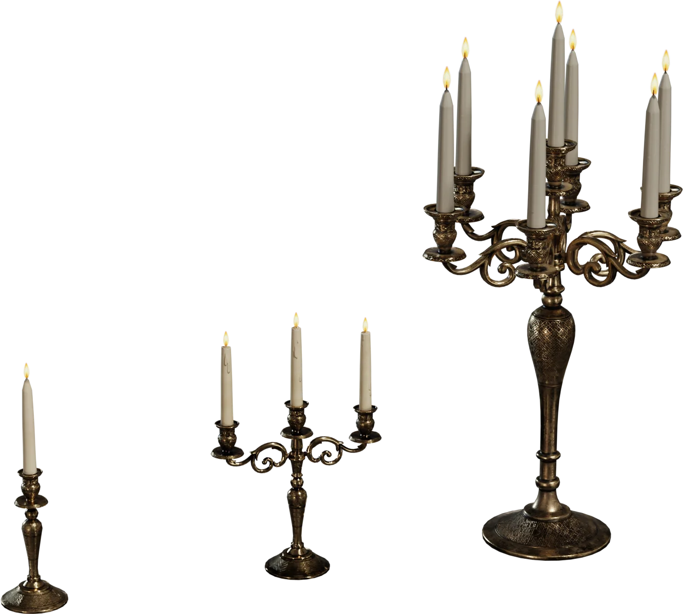 Ornate Brass Candelabra Set – Single, Triple & Five-Arm Candleholders