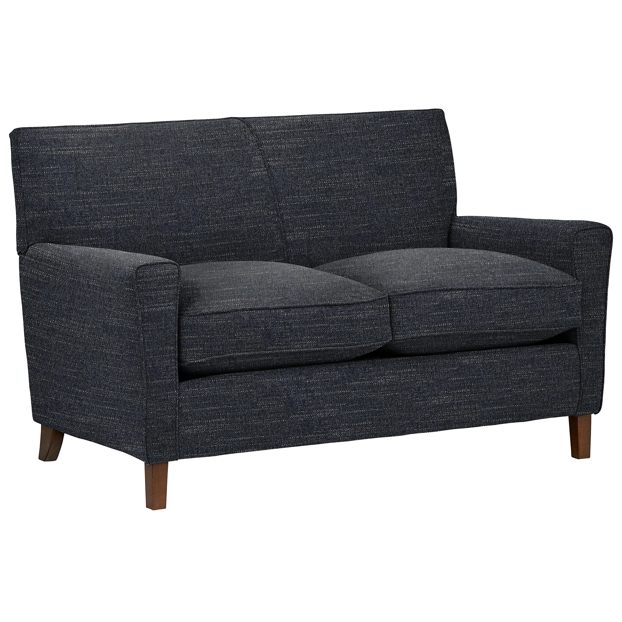 Mid-Century Modern Loveseat Sofa – Dark Blue Woven Fabric Upholstery