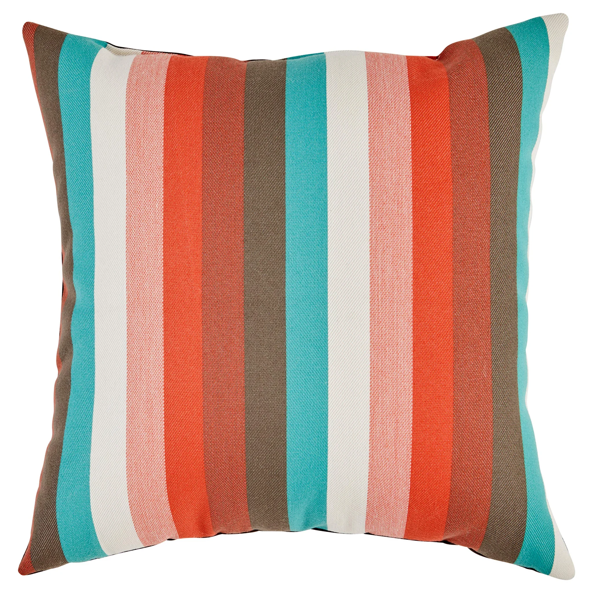Mid-Century Striped Outdoor Throw Pillow – Coral Teal Multicolor