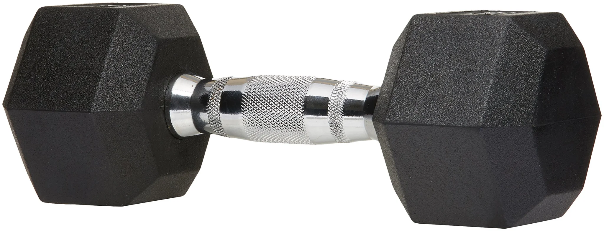 Rubber Hex Dumbbell with Chrome Knurled Handle