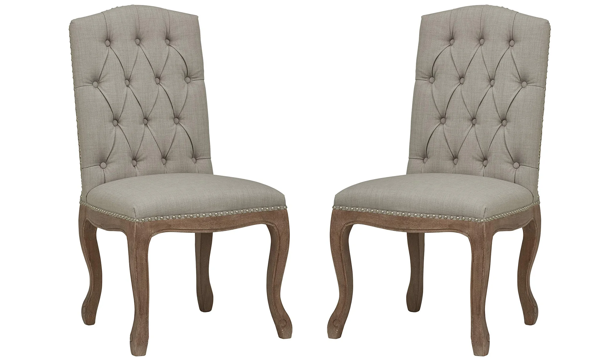 French Provincial Tufted Dining Chair Set – Linen Upholstery & Cabriole Legs