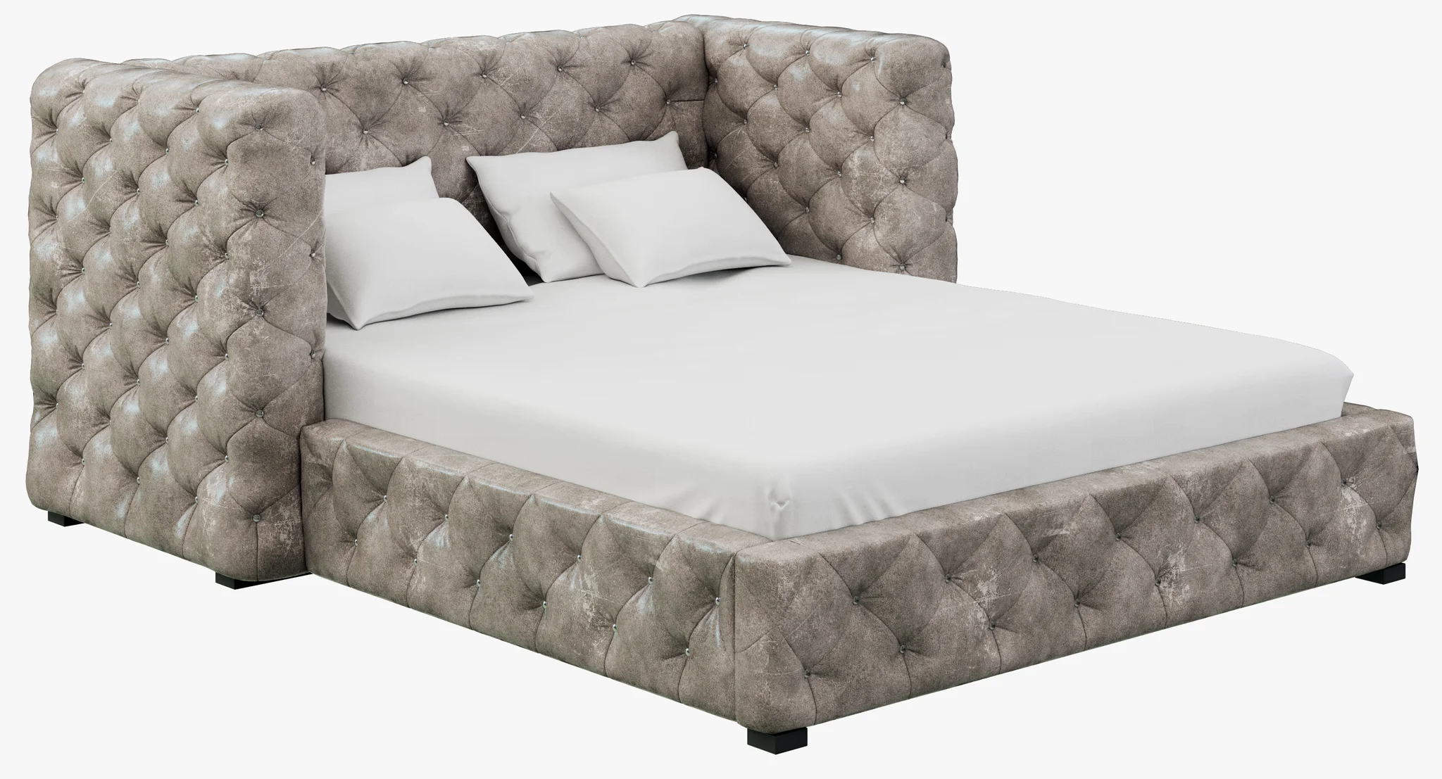 Restoration Hardware Tribeca Tufted Leather Platform Bed, 3D model preview 1