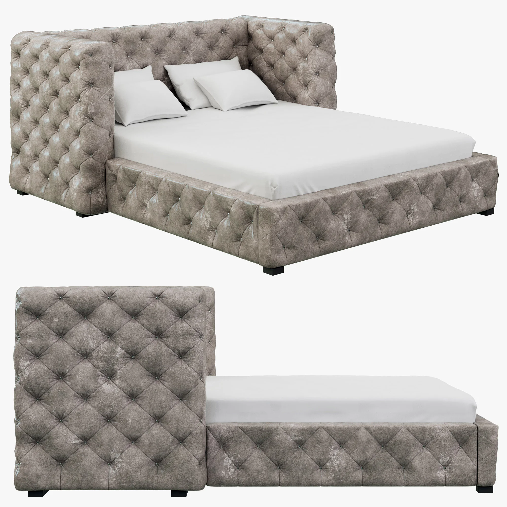Restoration Hardware Tribeca Tufted Leather Platform Bed, 3D model preview 2