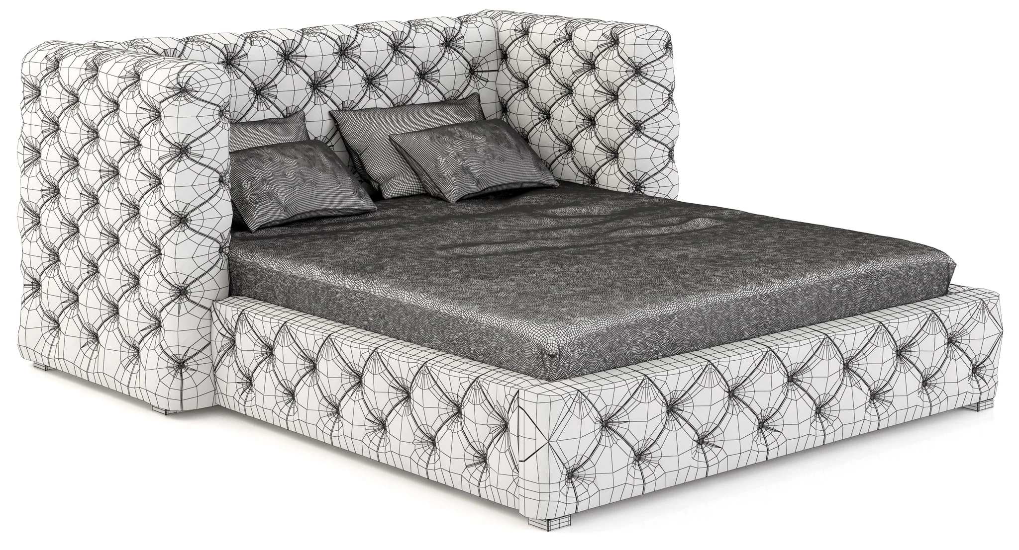 Restoration Hardware Tribeca Tufted Leather Platform Bed, 3D model preview 4