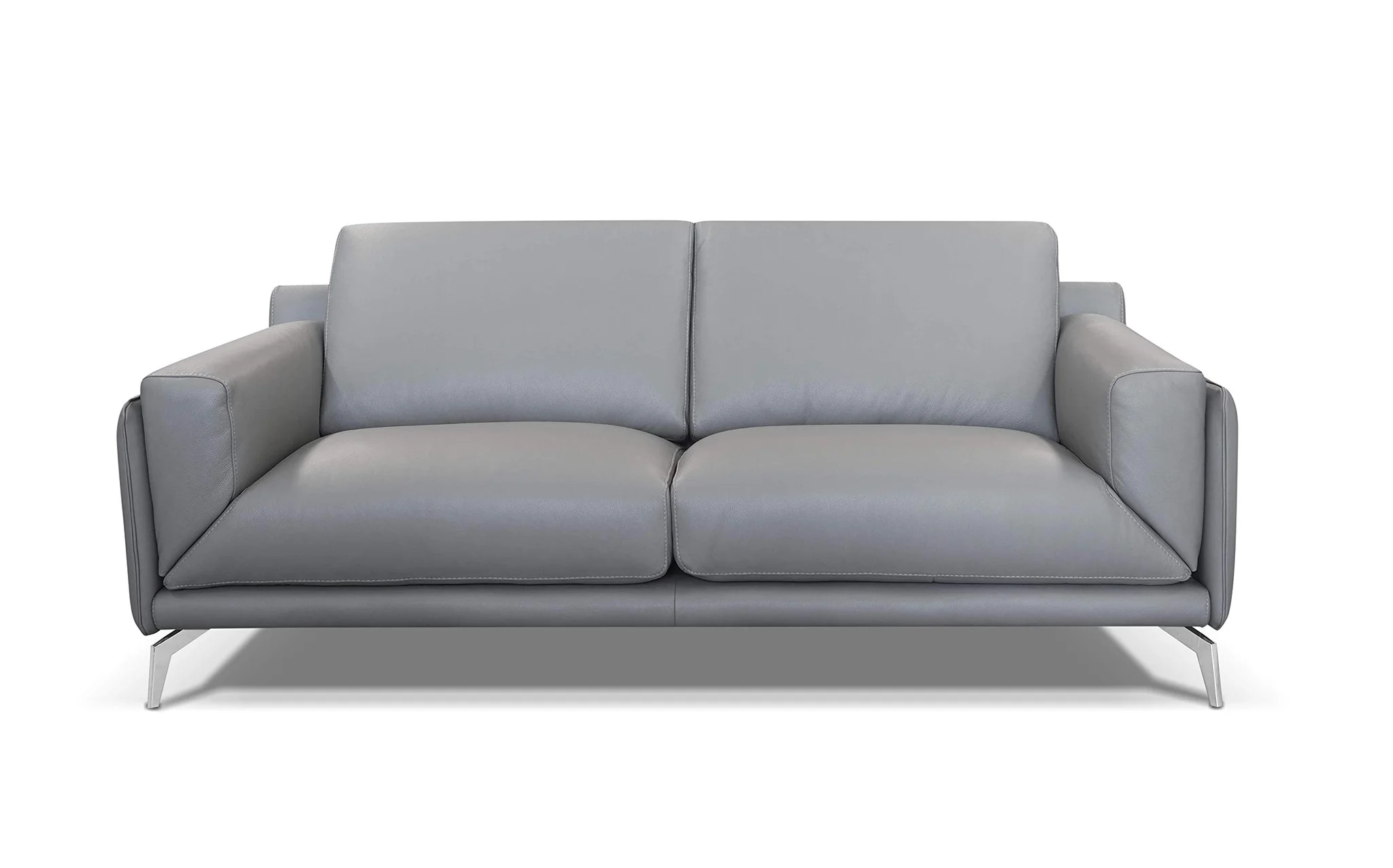 Modern Grey Leather Three-Seater Sofa with Chrome Legs