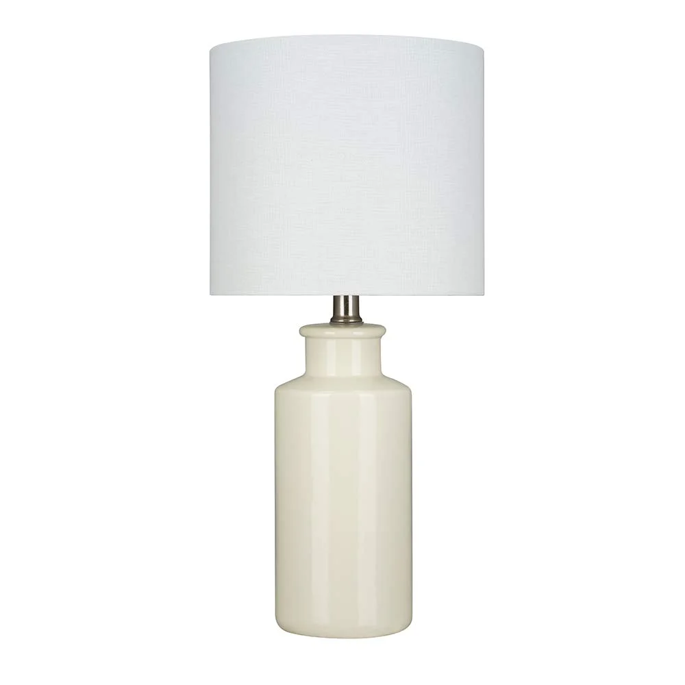 Ceramic Bottle Table Lamp with Drum Shade – Cream Gloss Finish