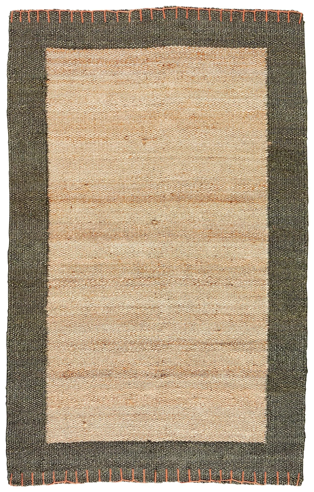 Contemporary Border Jute Area Rug – Natural & Olive Woven Textile