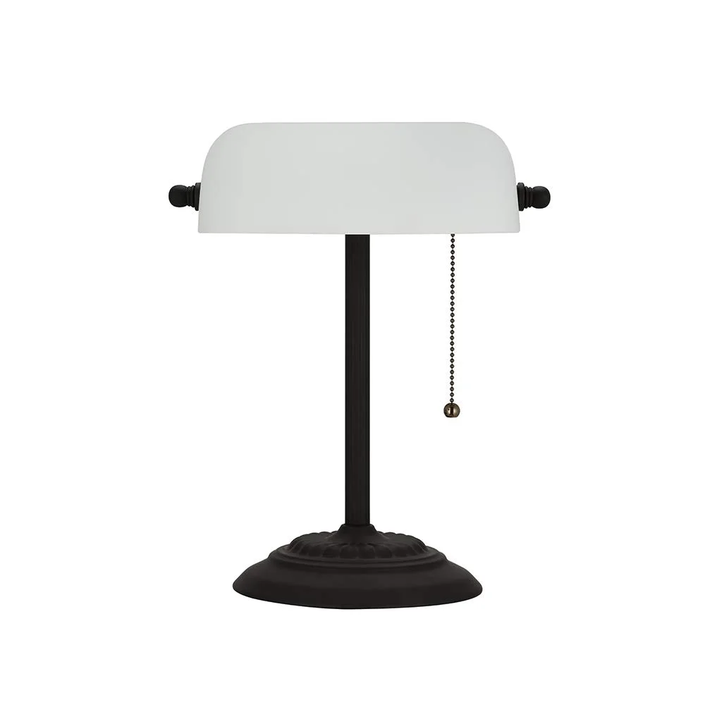 Classic Banker's Desk Lamp with Frosted Glass Shade – Dark Bronze