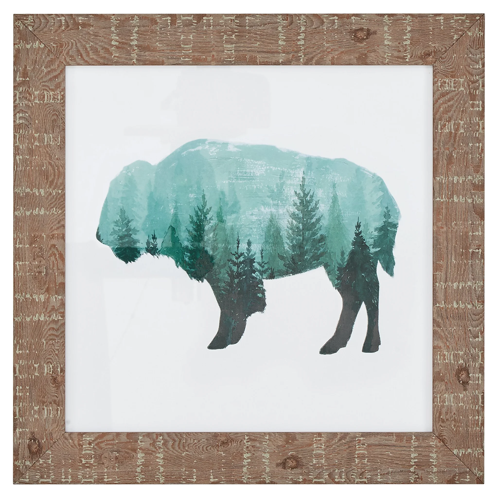 Rustic Bison Buffalo Silhouette Framed Wall Art Decor