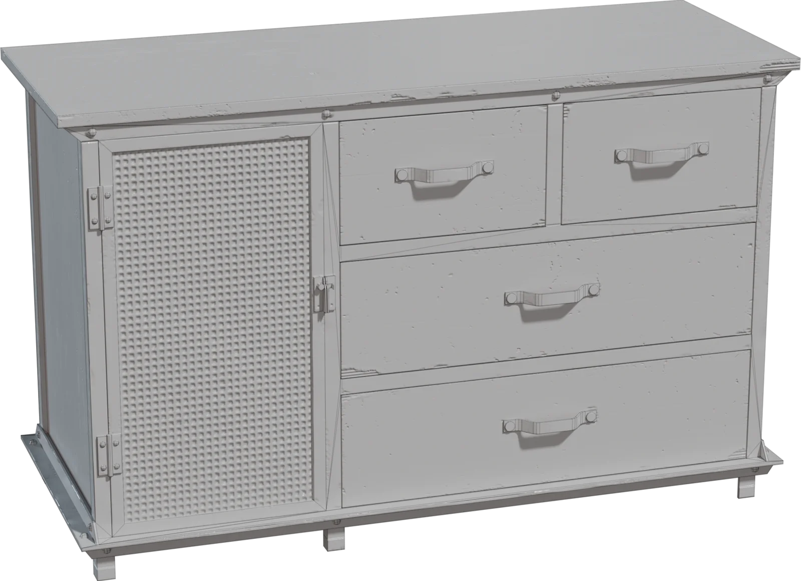 Industrial Wood and Metal Storage Cabinet with Drawers, 3D model preview 1