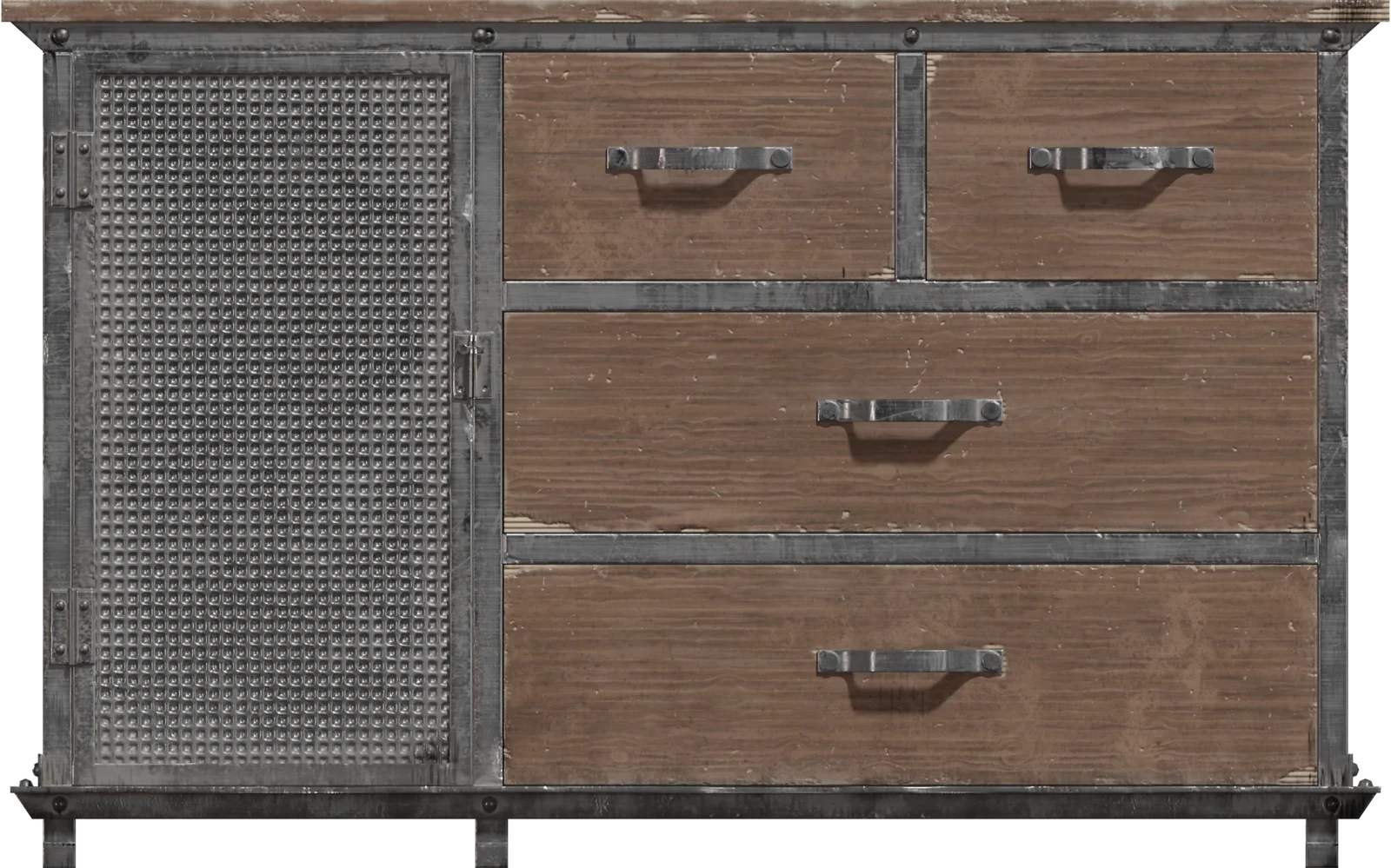 Industrial Wood and Metal Storage Cabinet with Drawers, 3D model preview 2