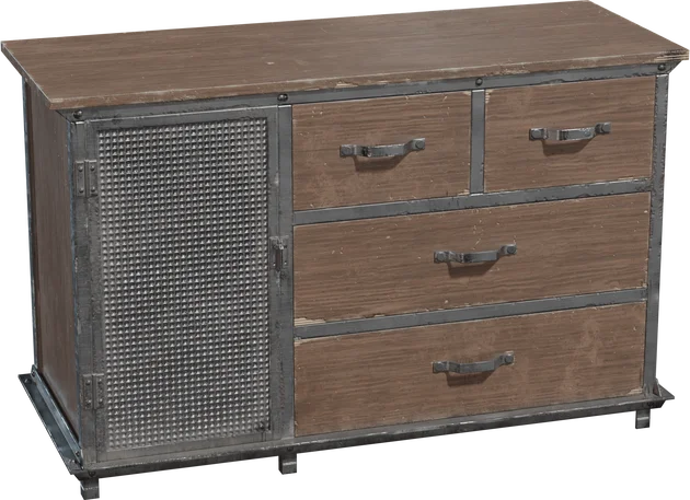 Industrial Wood and Metal Storage Cabinet with Drawers, 3D model preview 5