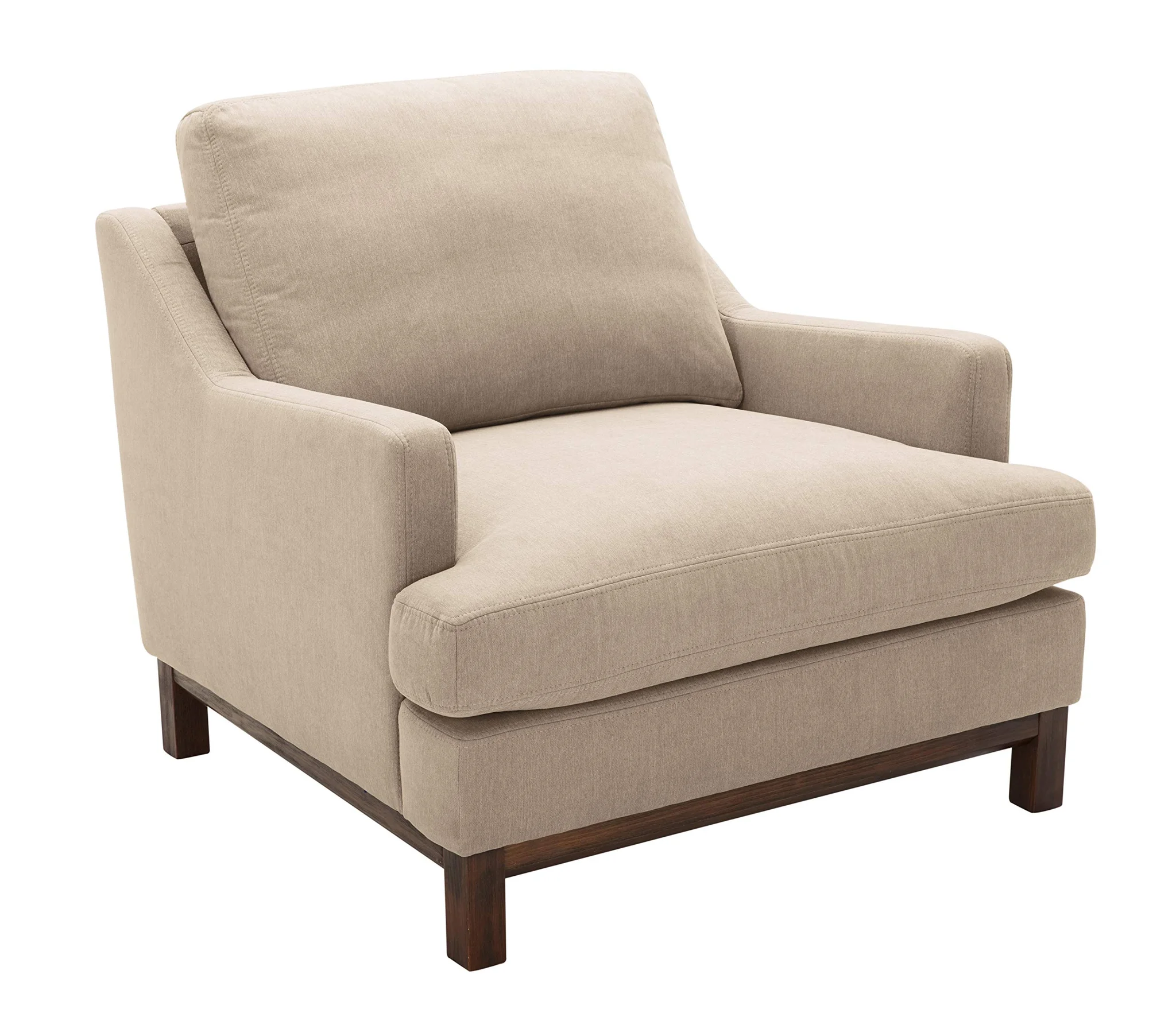 Modern Fabric Accent Armchair with Wooden Legs – Fawn Beige