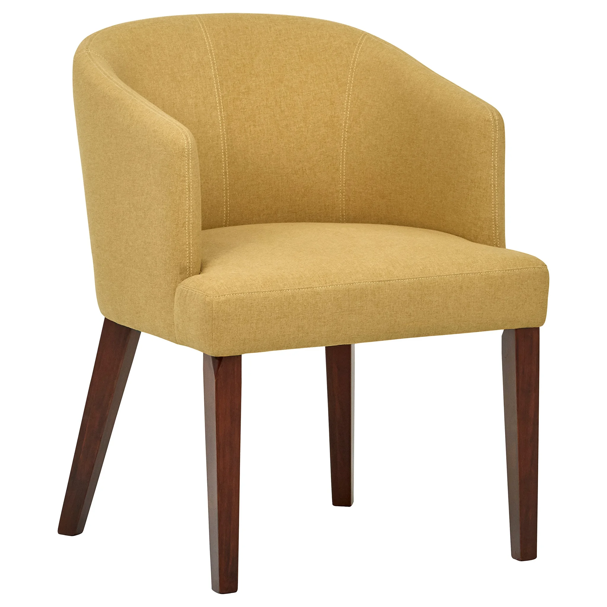 Mid-Century Modern Barrel Accent Chair – Canary Yellow Fabric with Espresso Wood Legs