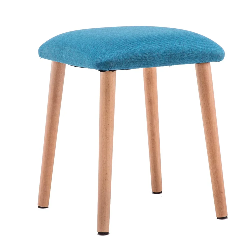 Mid-Century Modern Upholstered Stool with Wooden Legs