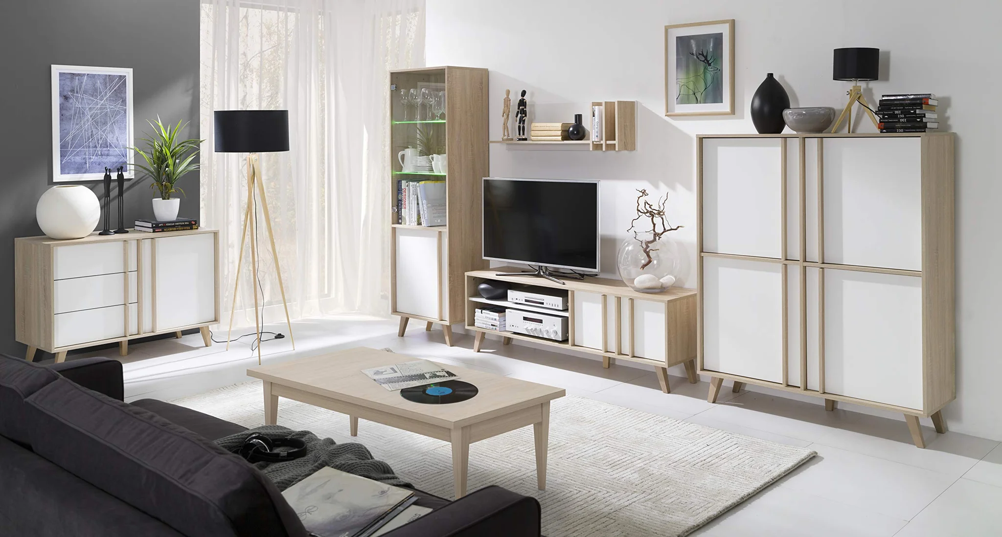 Scandinavian Living Room Furniture Set – Oak Sonoma & Alpine White