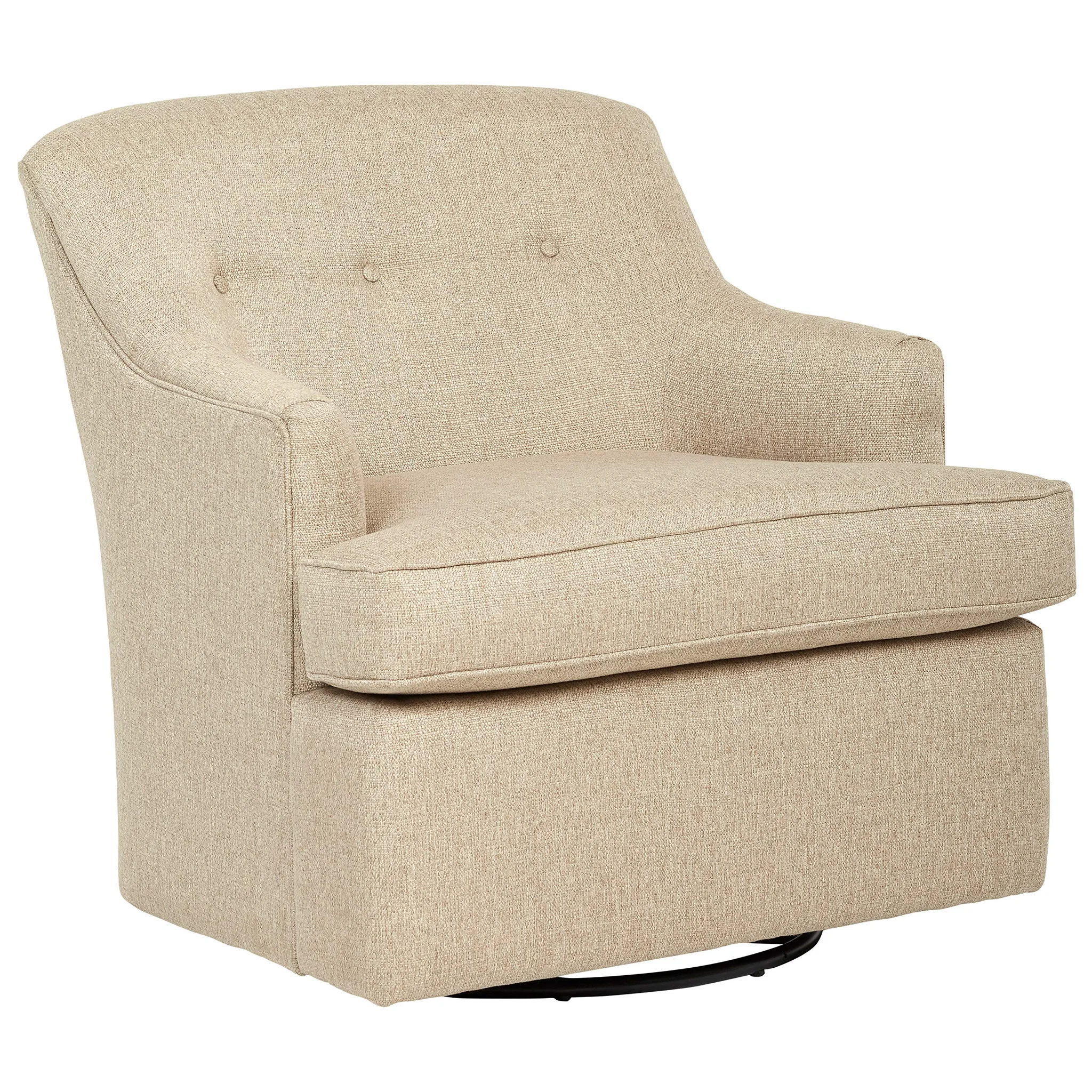 Latte Fabric Swivel Accent Chair with Tufted Back