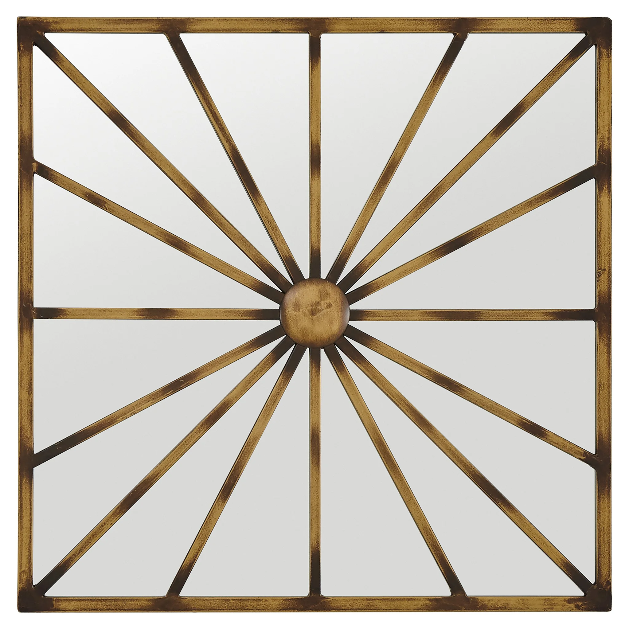 Antique Gold Sunburst Square Wall Mirror