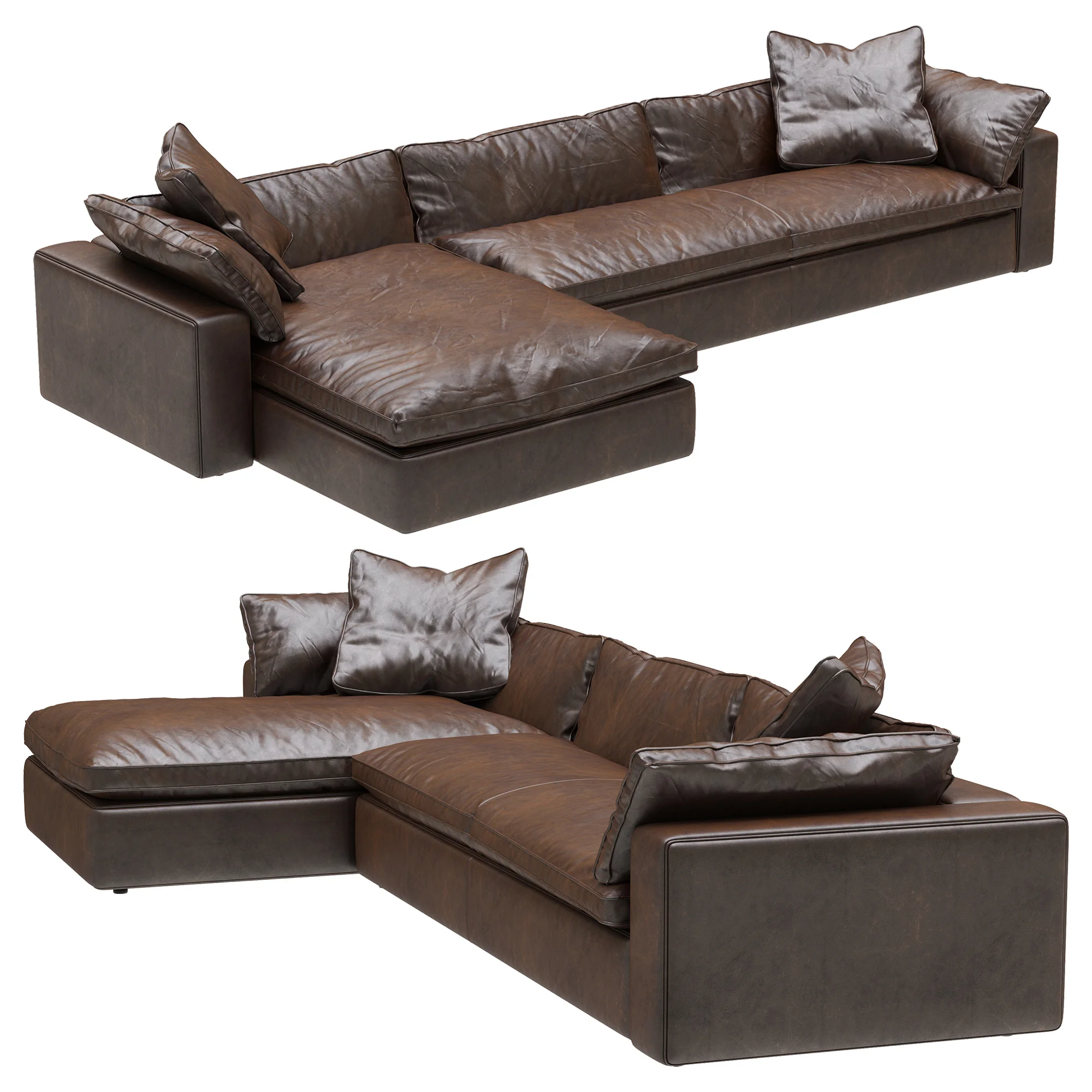 Restoration Hardware Cloud Leather Sofa Chaise Sectional — 3D model preview 1