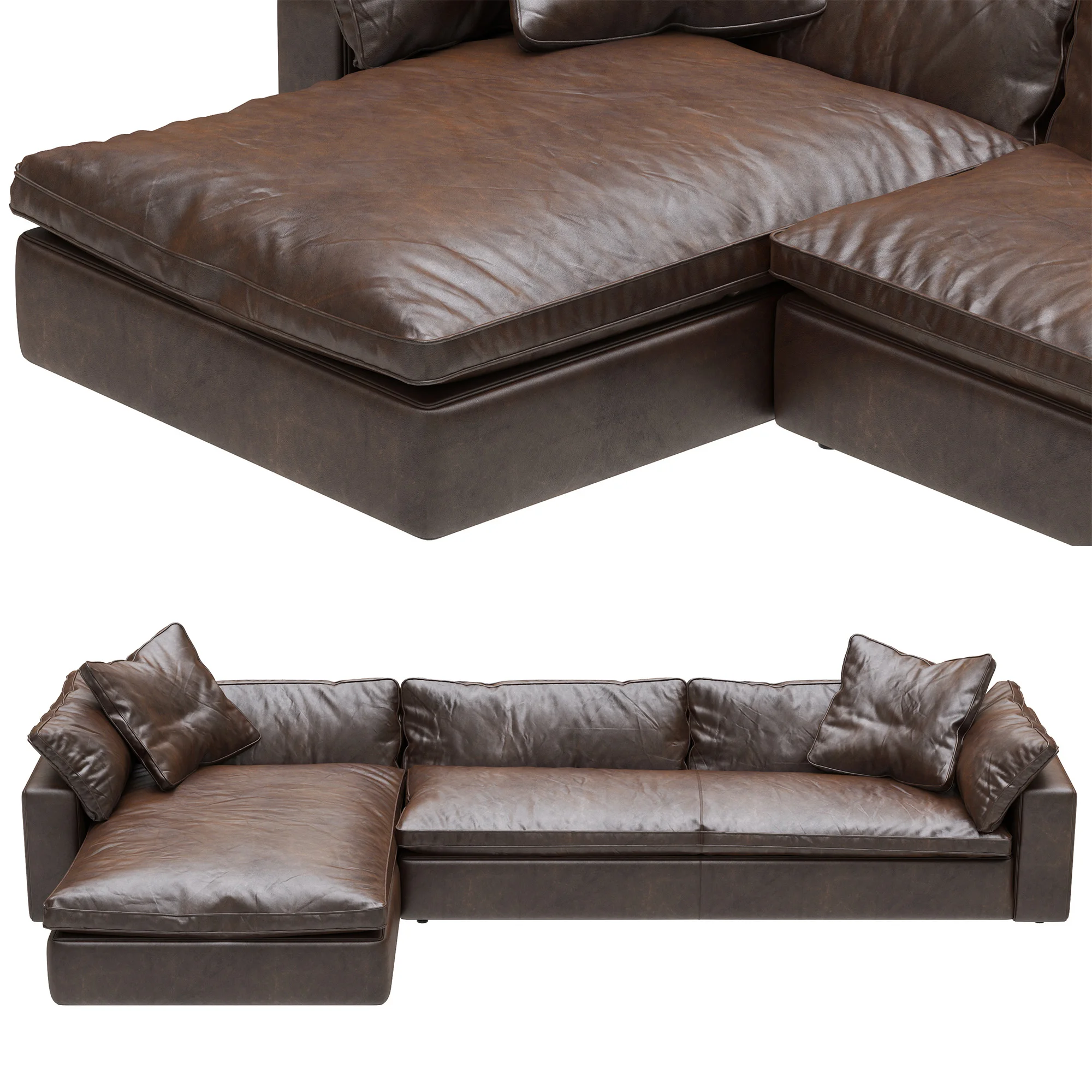 Restoration Hardware Cloud Leather Sofa Chaise Sectional — 3D model preview 7