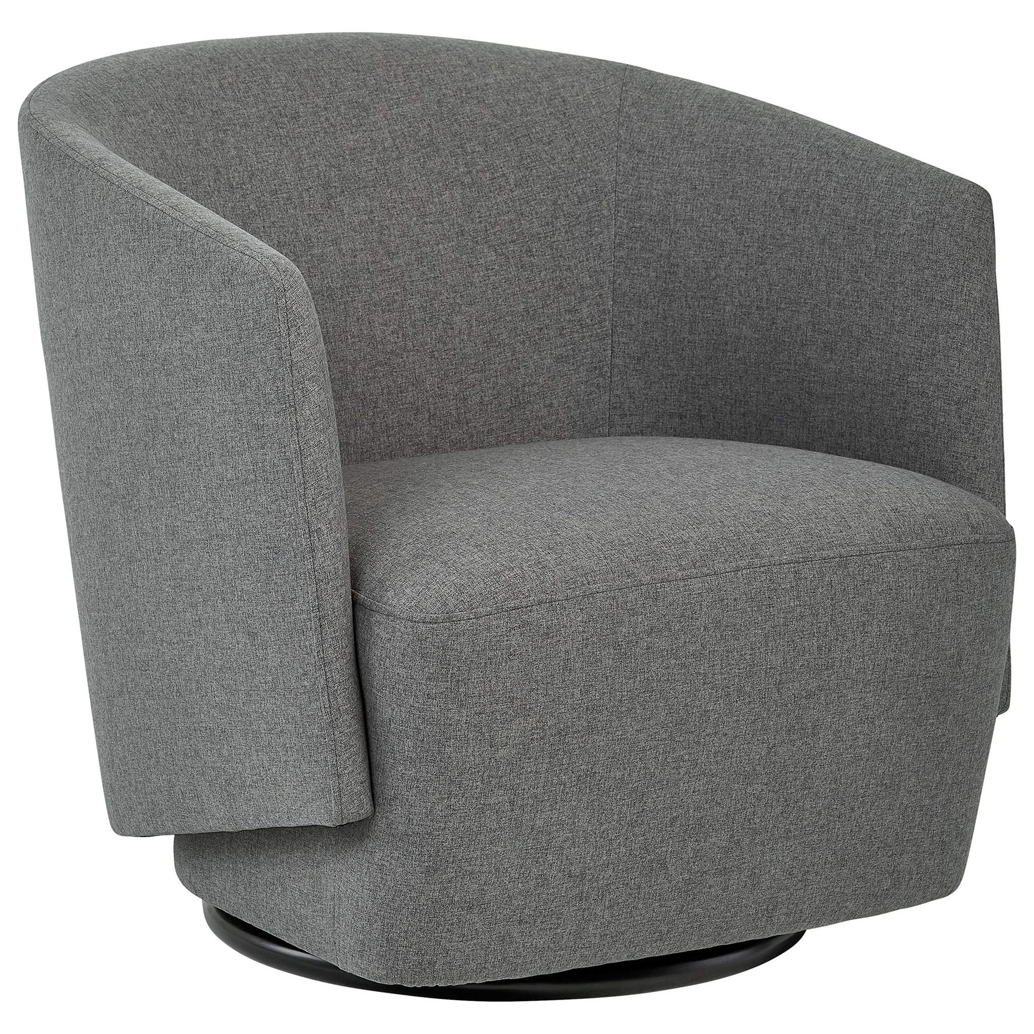 Modern Gray Fabric Swivel Accent Chair with Black Base