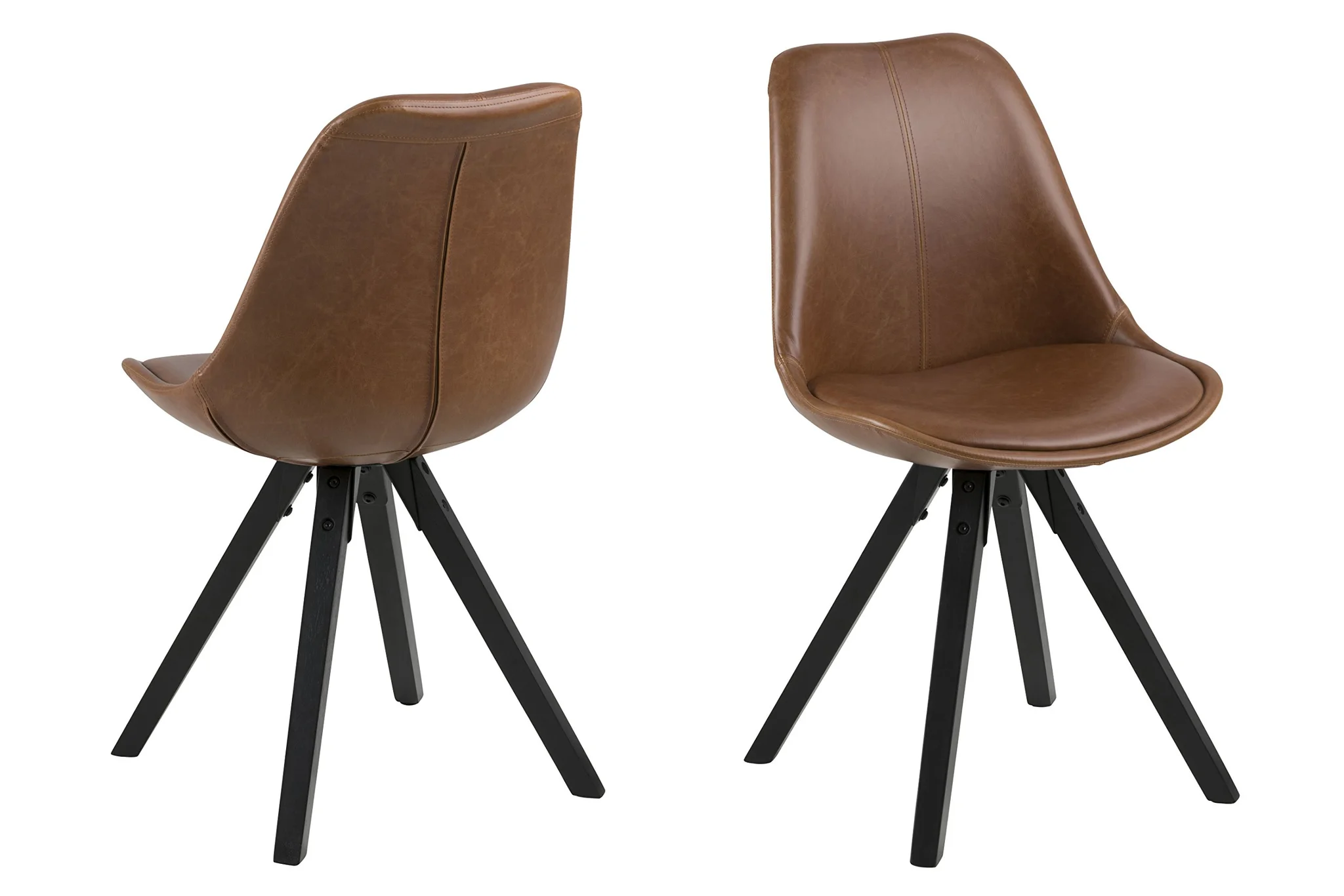 Mid-Century Modern Dining Chair with Leather Upholstery and Black Wooden Legs