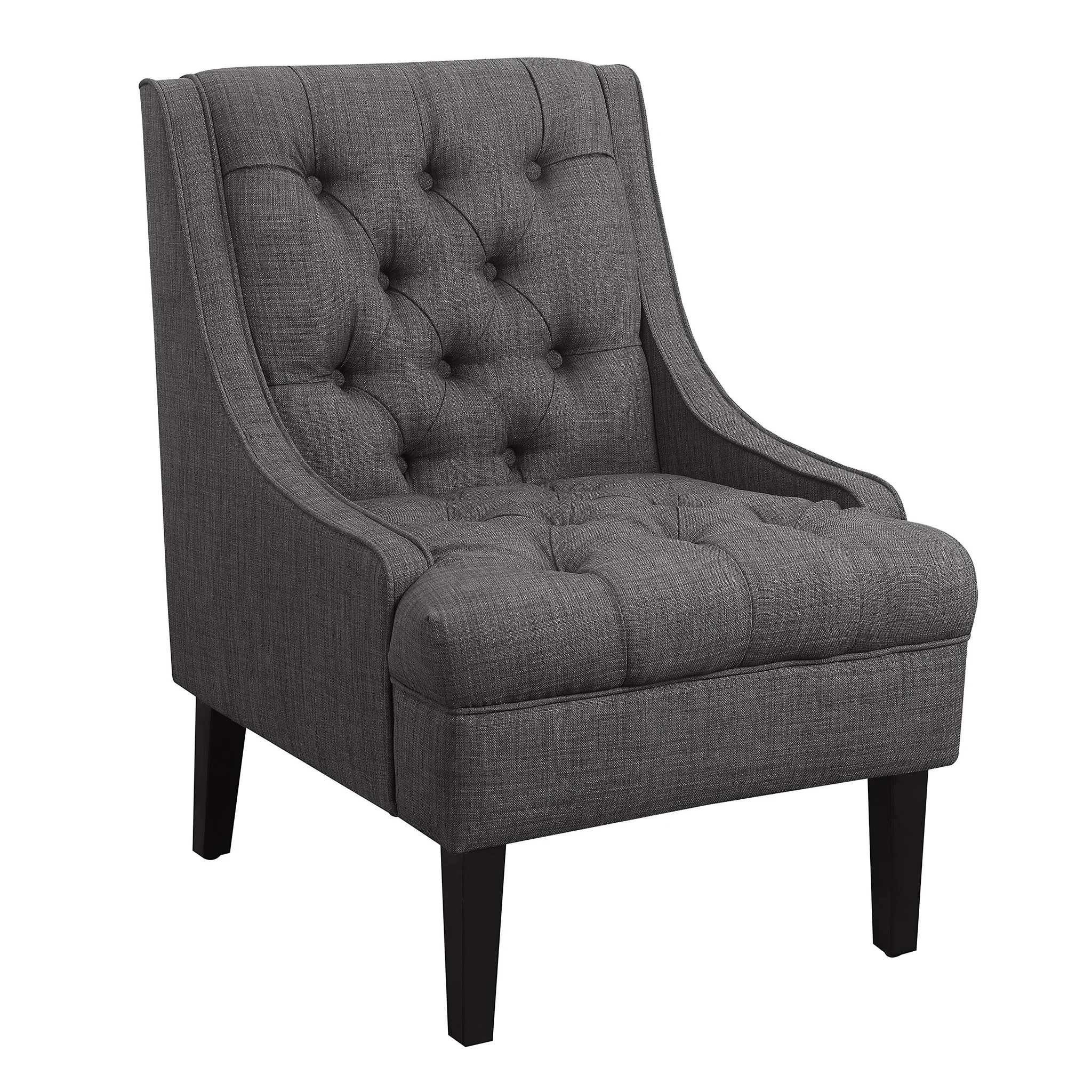 Tufted Slope Arm Accent Chair Dark Grey Linen