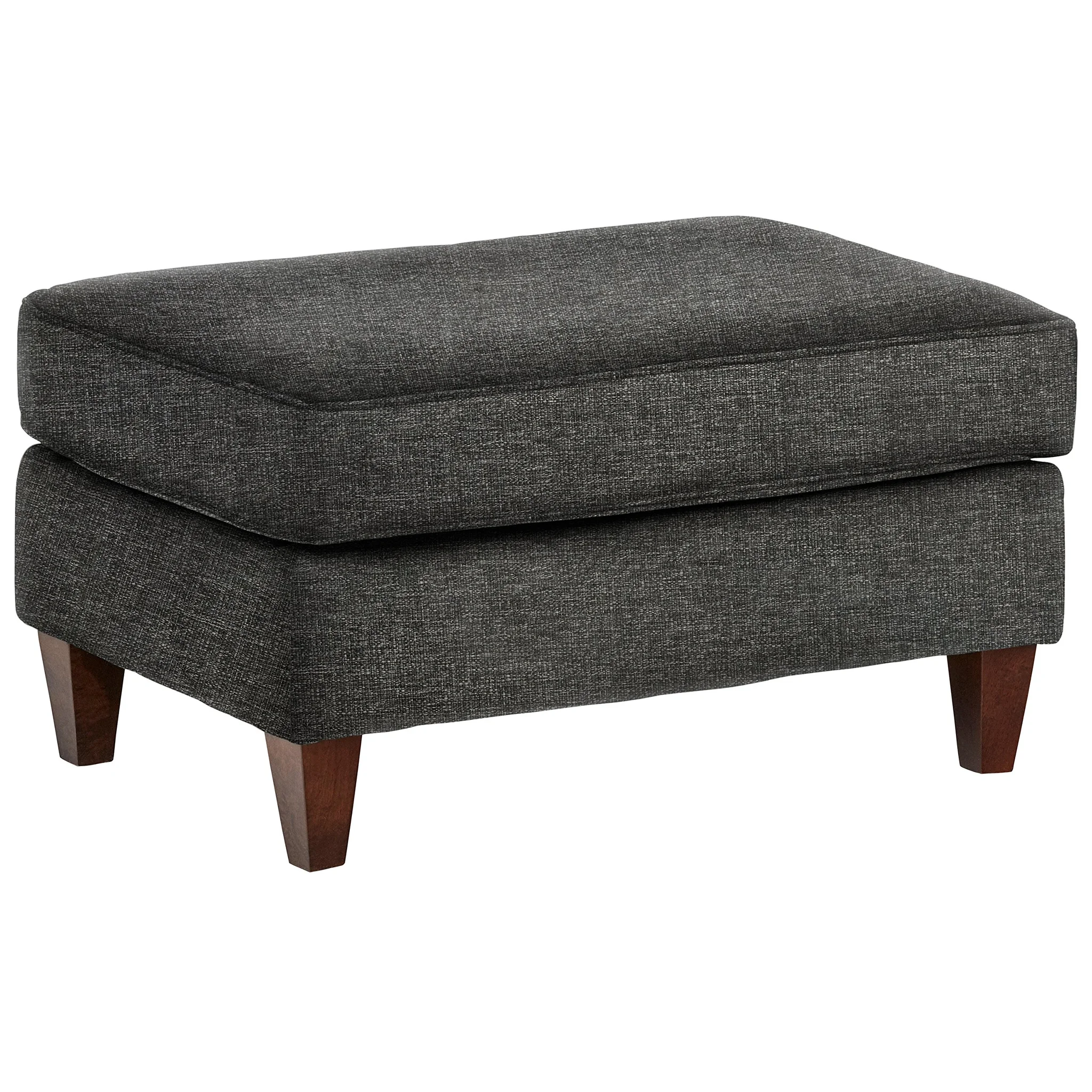 Modern Upholstered Ottoman with Walnut Wood Legs – Charcoal Fabric