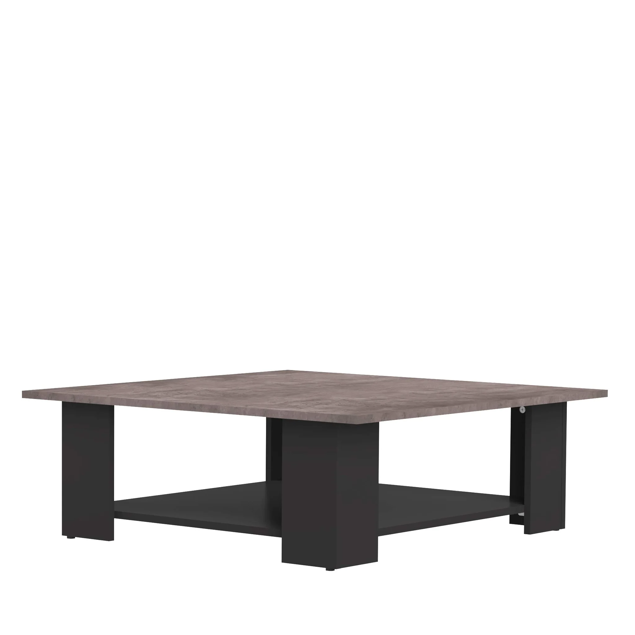 Modern Square Coffee Table with Concrete-Effect Top and Black Base