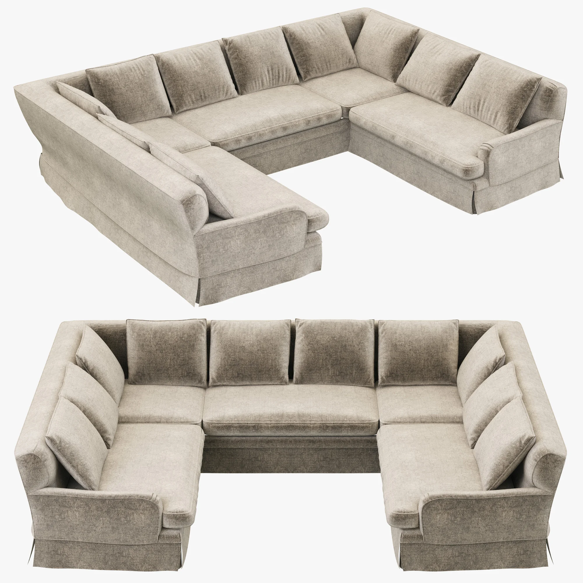 Restoration Hardware Belgian Classic Roll Arm Slipcovered U Sofa Sectional — 3D model preview 2