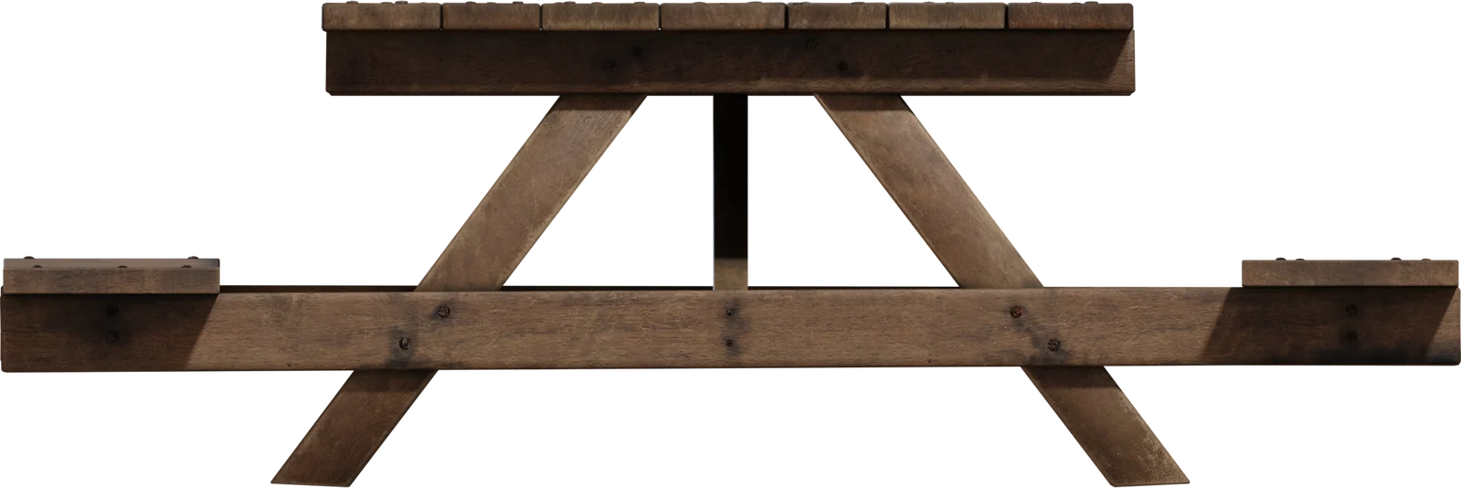 Rustic Wooden Picnic Table with Benches, 3D model preview 2