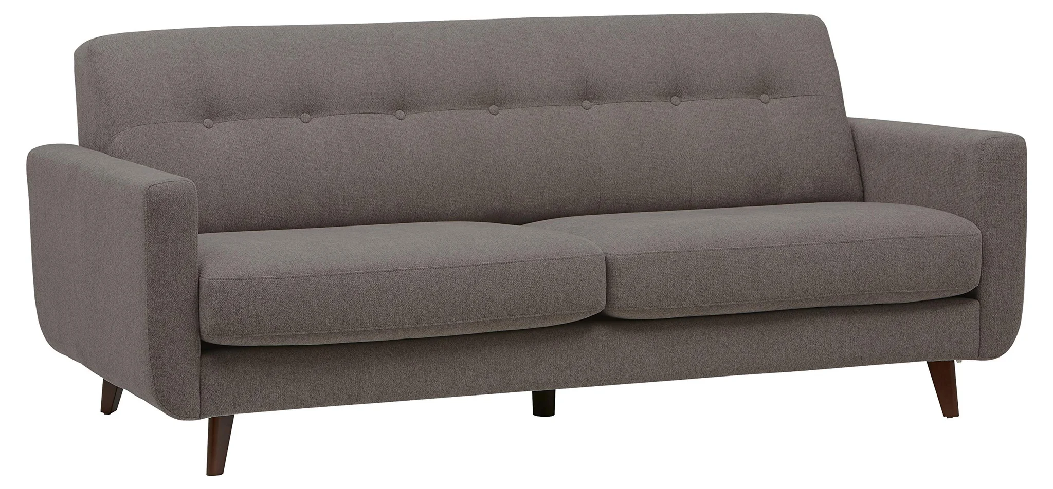 Mid-Century Modern Tufted Sofa – Storm Grey Fabric with Walnut Legs