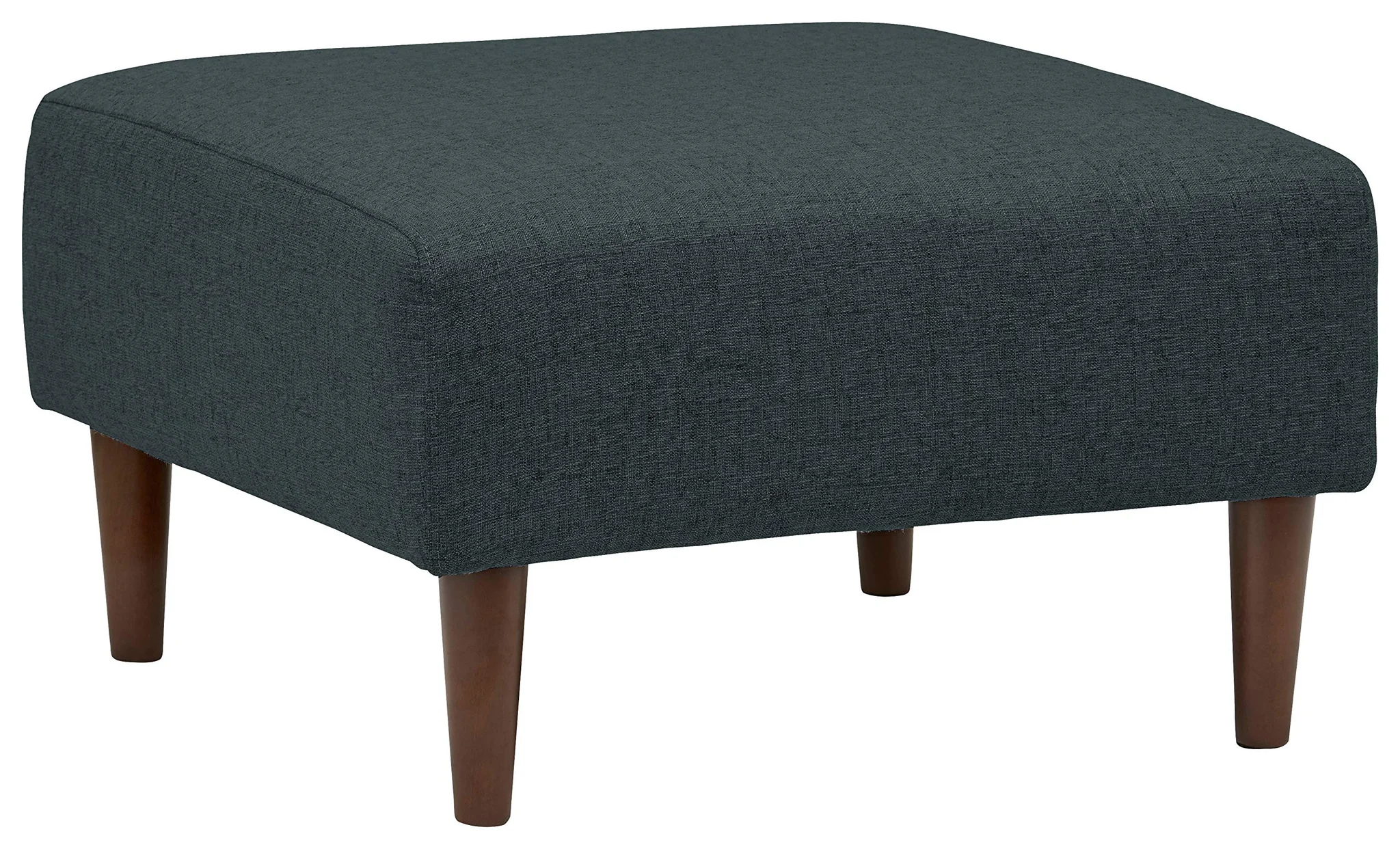 Mid-Century Modern Upholstered Square Ottoman with Tapered Wood Legs