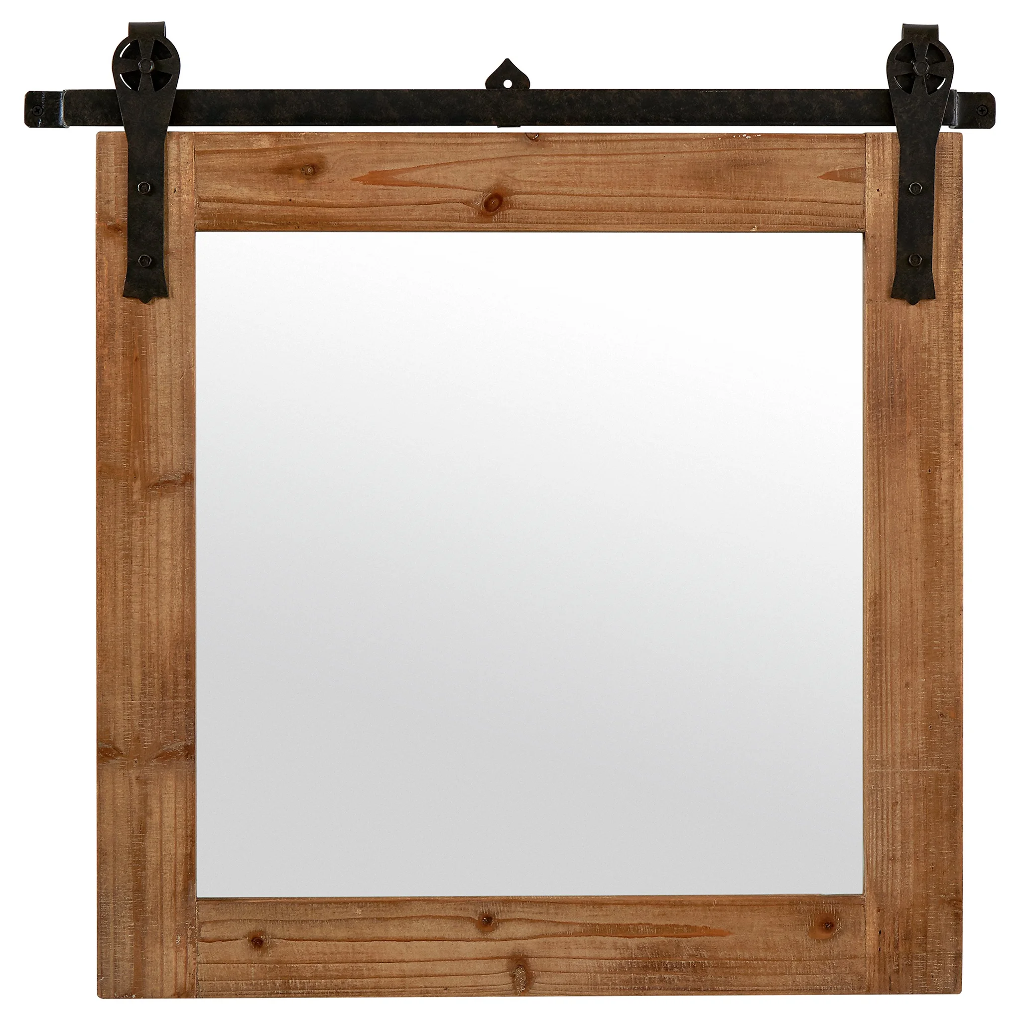 Rustic Barn Door Wall Mirror with Wood Frame and Iron Hardware