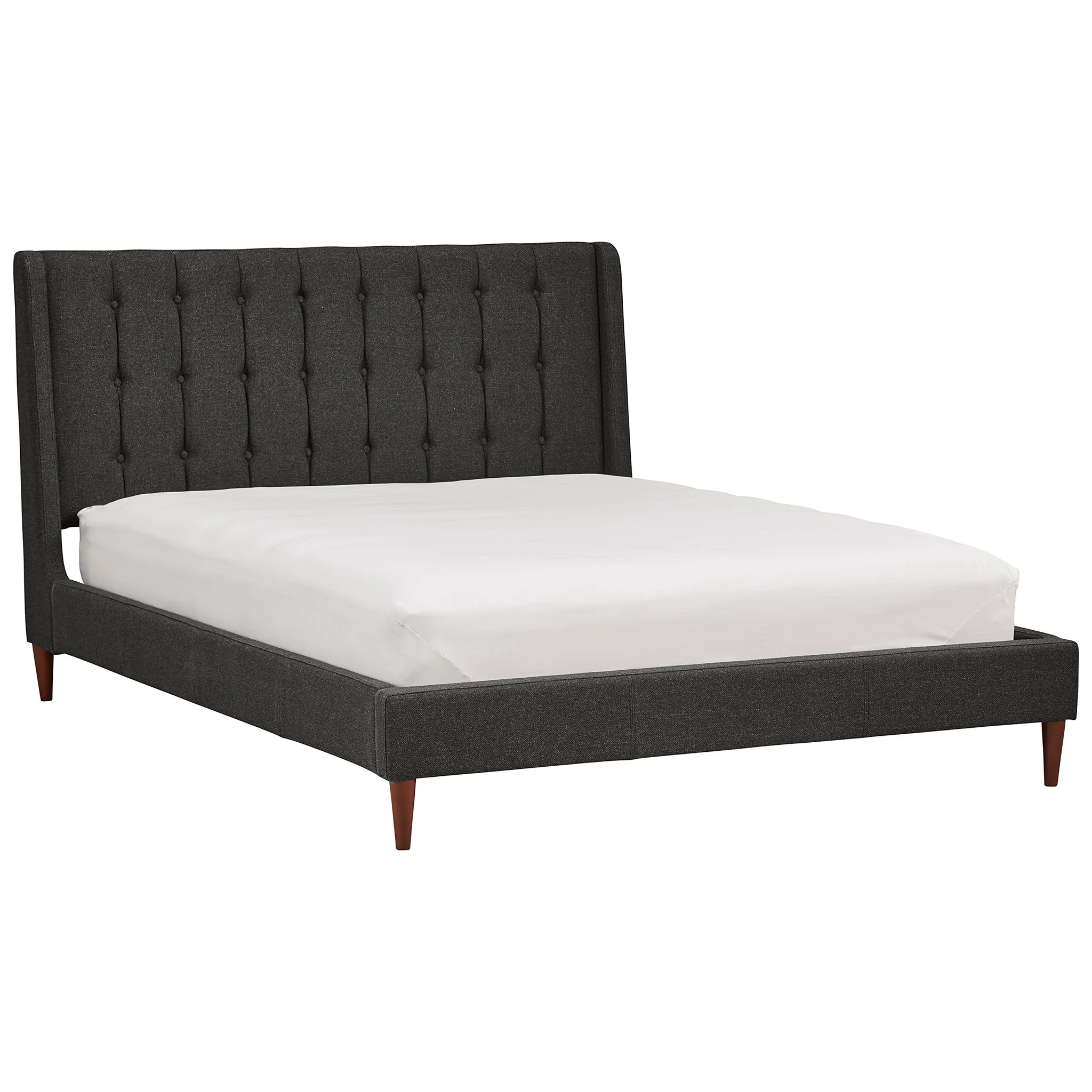 Mid-Century Tufted Upholstered King Bed with Wingback Headboard – Charcoal