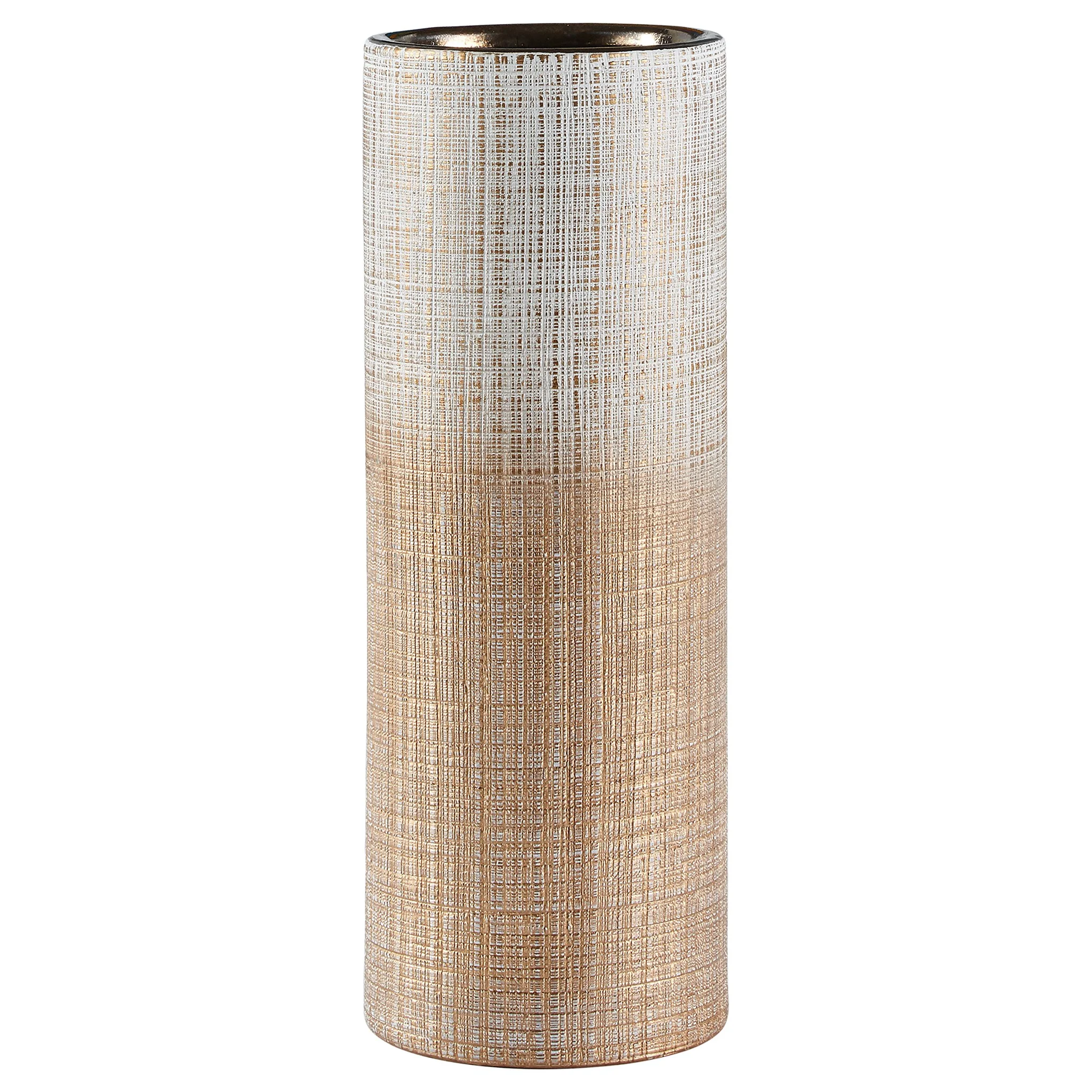 Tall Cylinder Ceramic Vase with Bronze Electroplated Finish