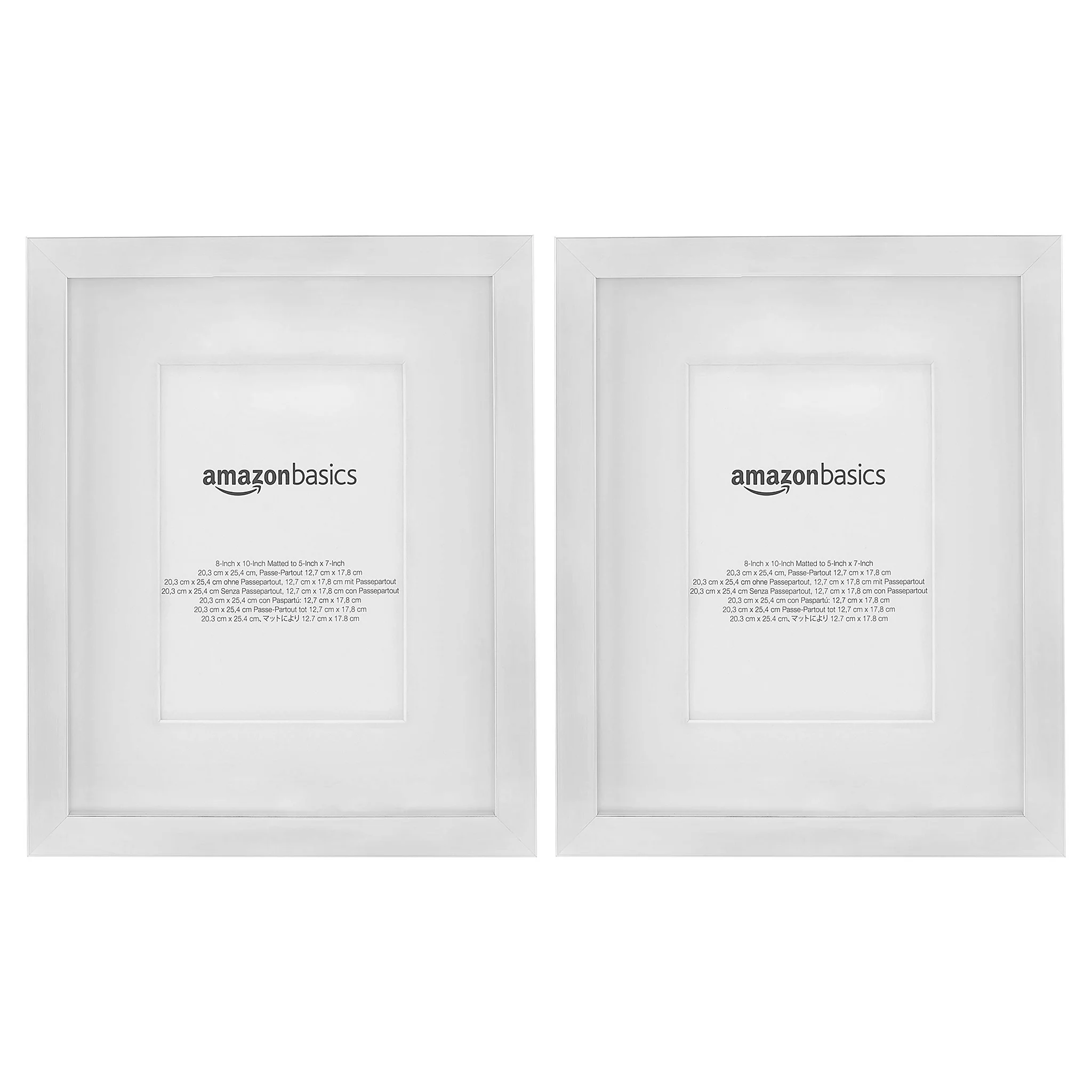 White Nickel Photo Picture Frame Set 8x10 with Mat — 2-Pack