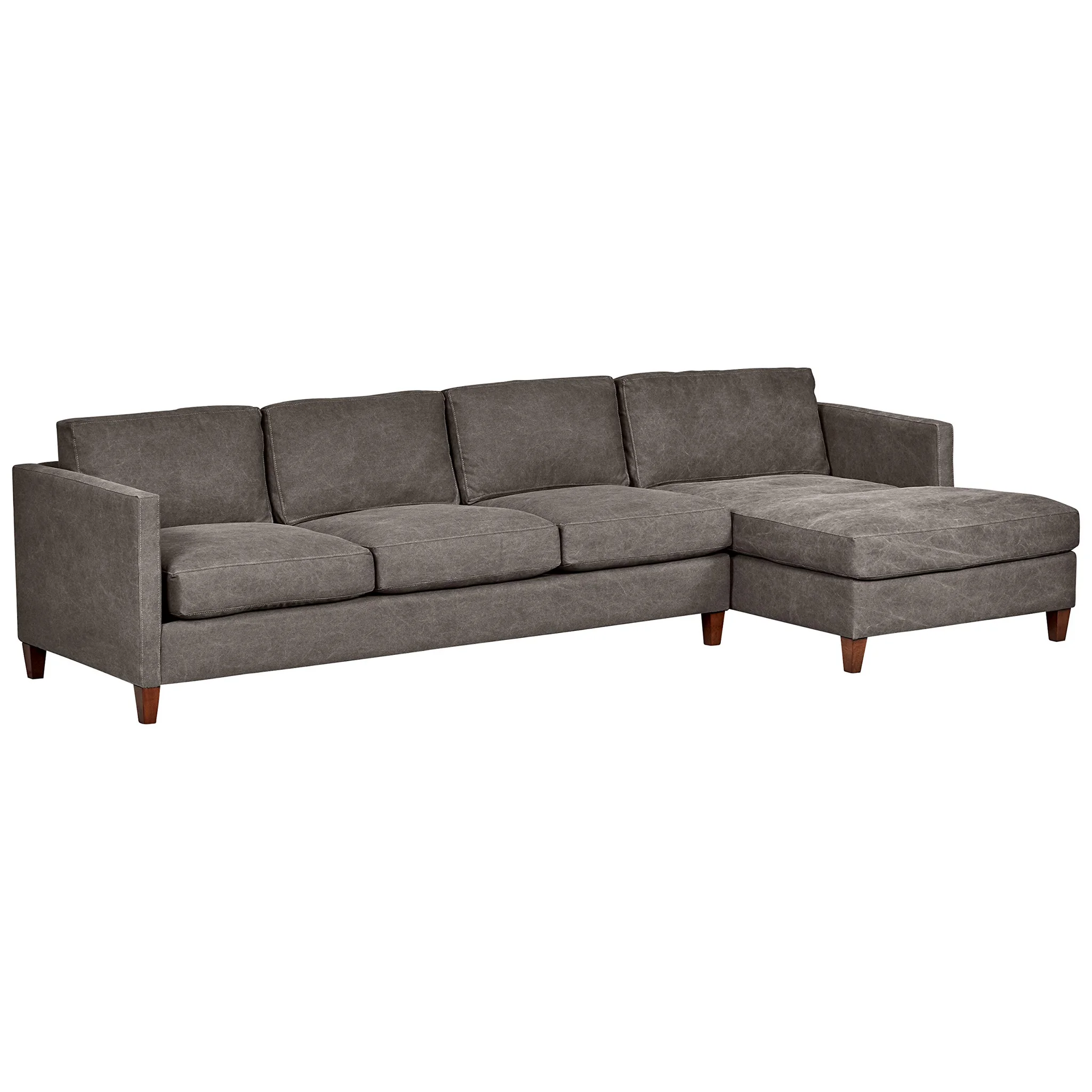 Modern Sectional Sofa with Right Chaise – Grey Leather Upholstery