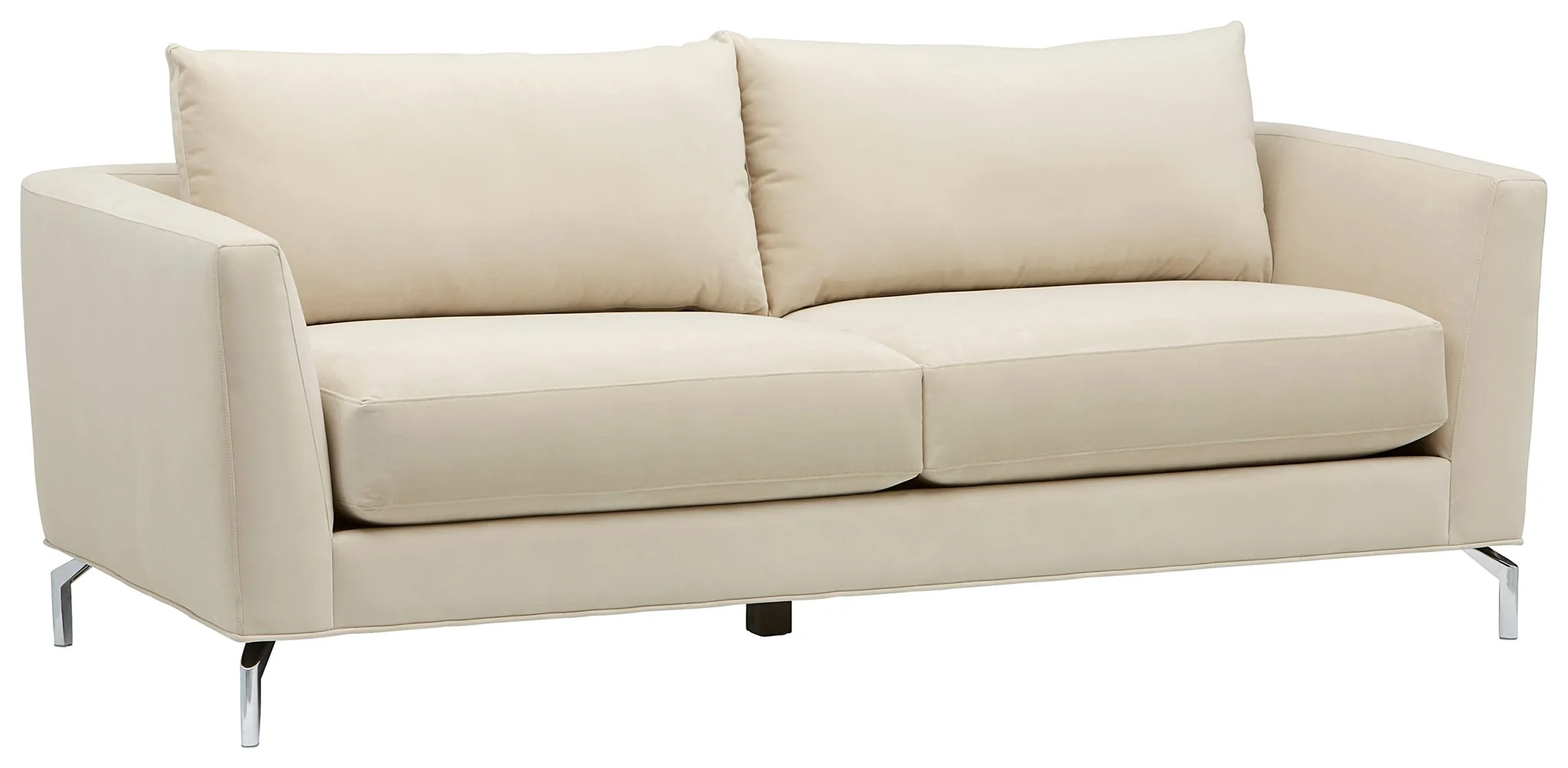 Modern Cream Fabric Two-Seater Sofa with Chrome Legs