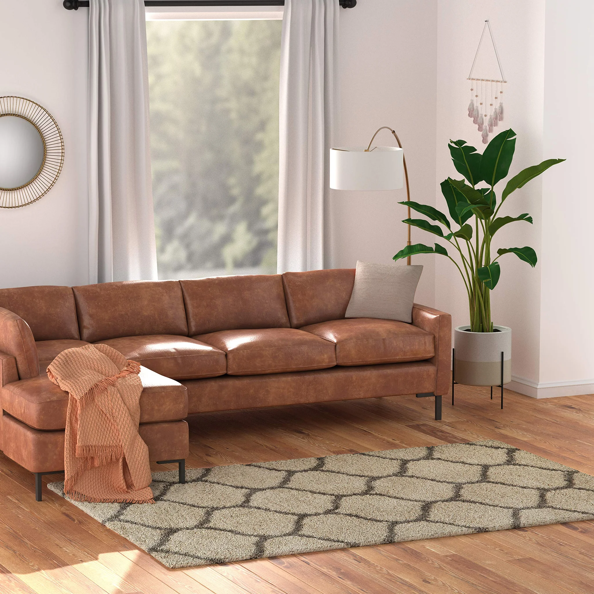 Moroccan Trellis Shag Area Rug – Beige 6x9