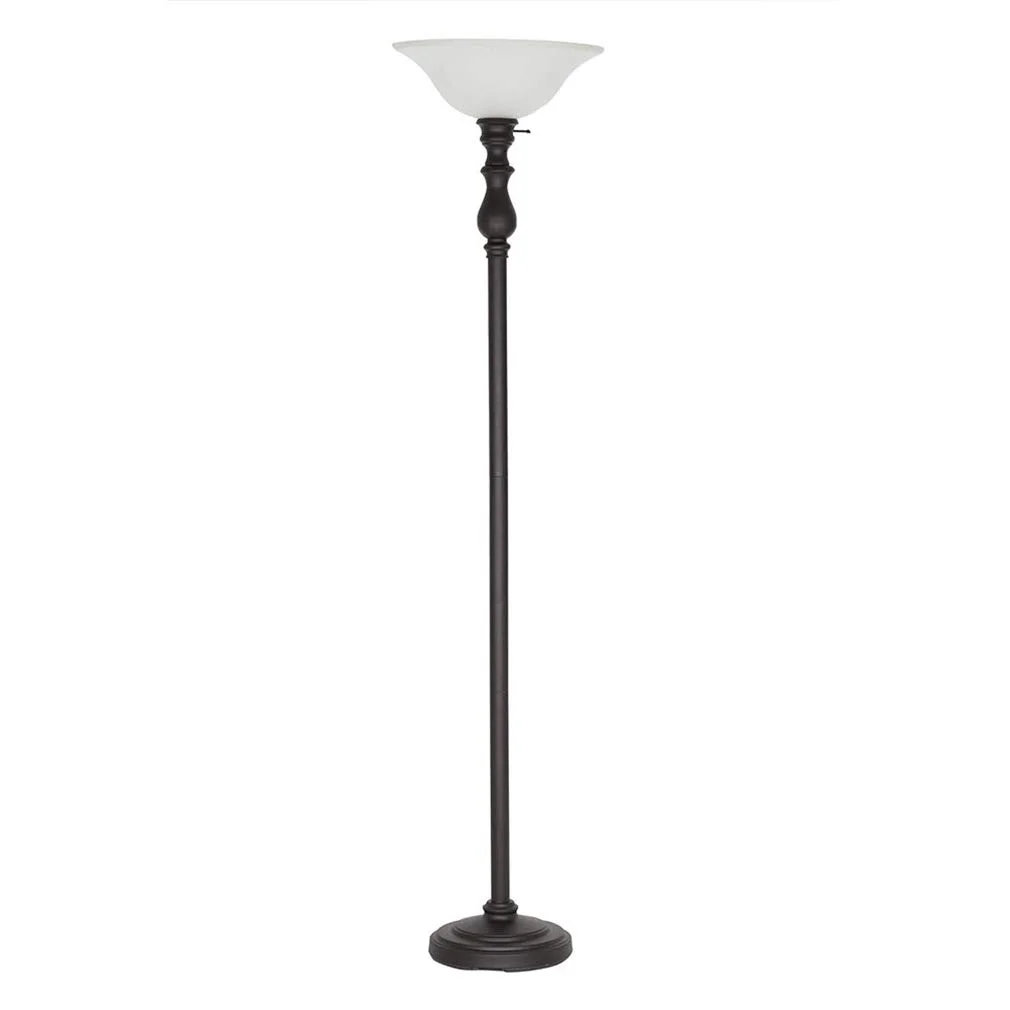 Dark Bronze Torchiere Floor Lamp with Frosted Glass Shade