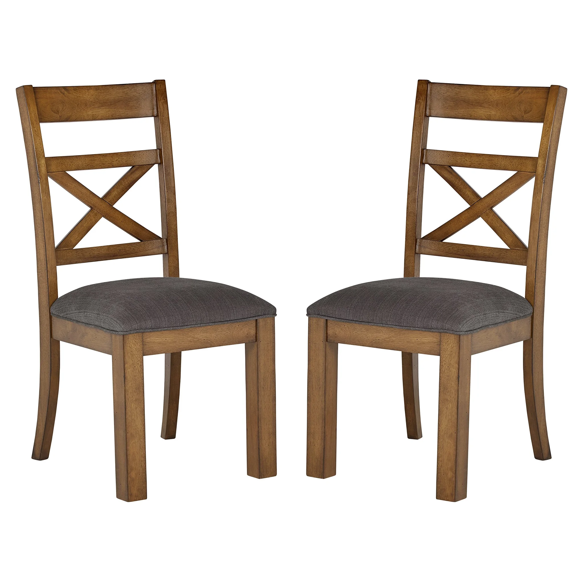 Farmhouse Wood Dining Chair with X-Back and Grey Upholstered Seat – Set of 2