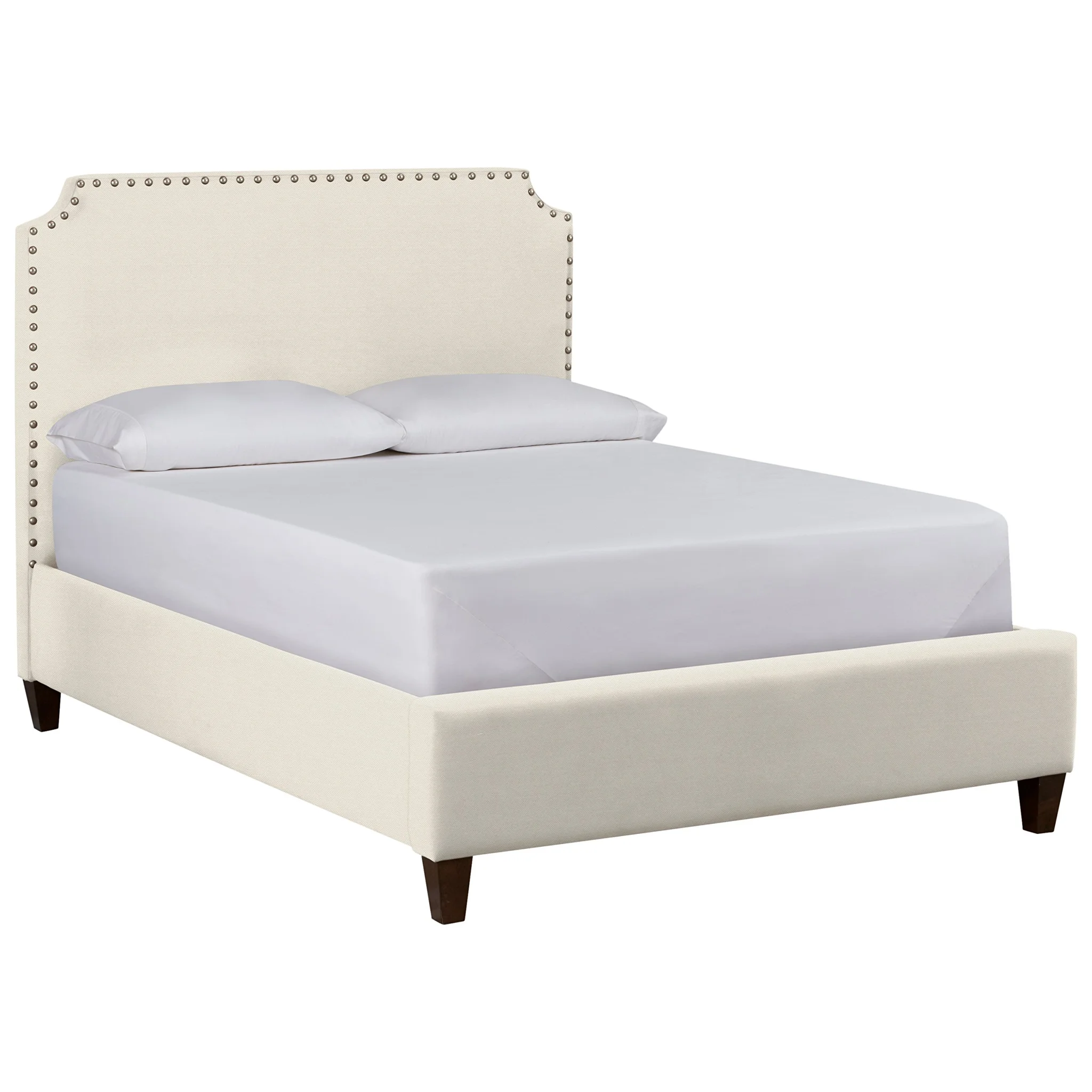 Upholstered King Bed with Nailhead Trim and Scalloped Headboard